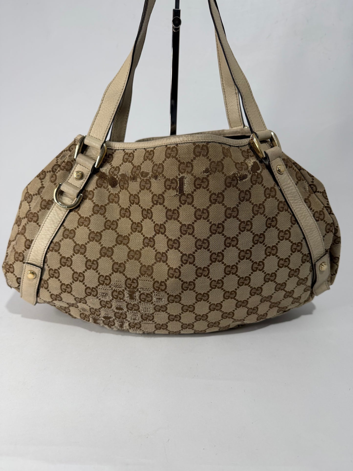 Gucci Beige/White Blue GG Canvas and Leather Abbey Tote