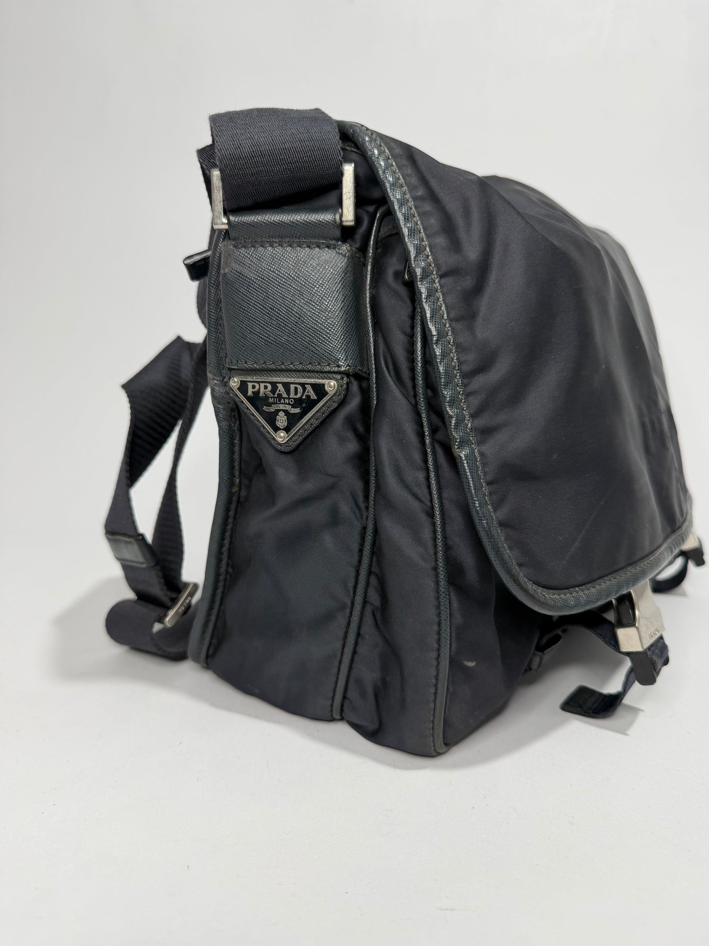 Prada Navy Nylon Flap Messenger Bag