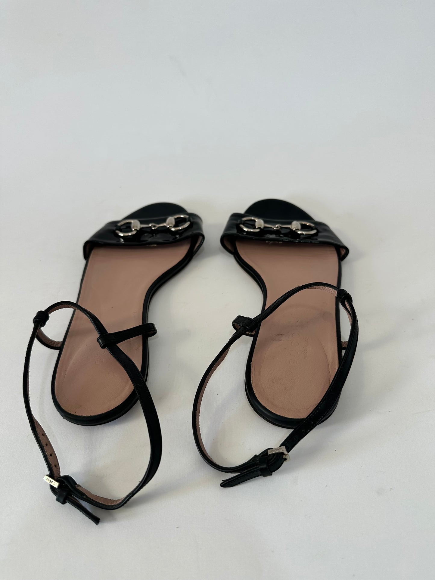 Gucci Black Patent Leather Horsebit Sandals Size 36.5 EU/ 6.5 US / 3.5 UK