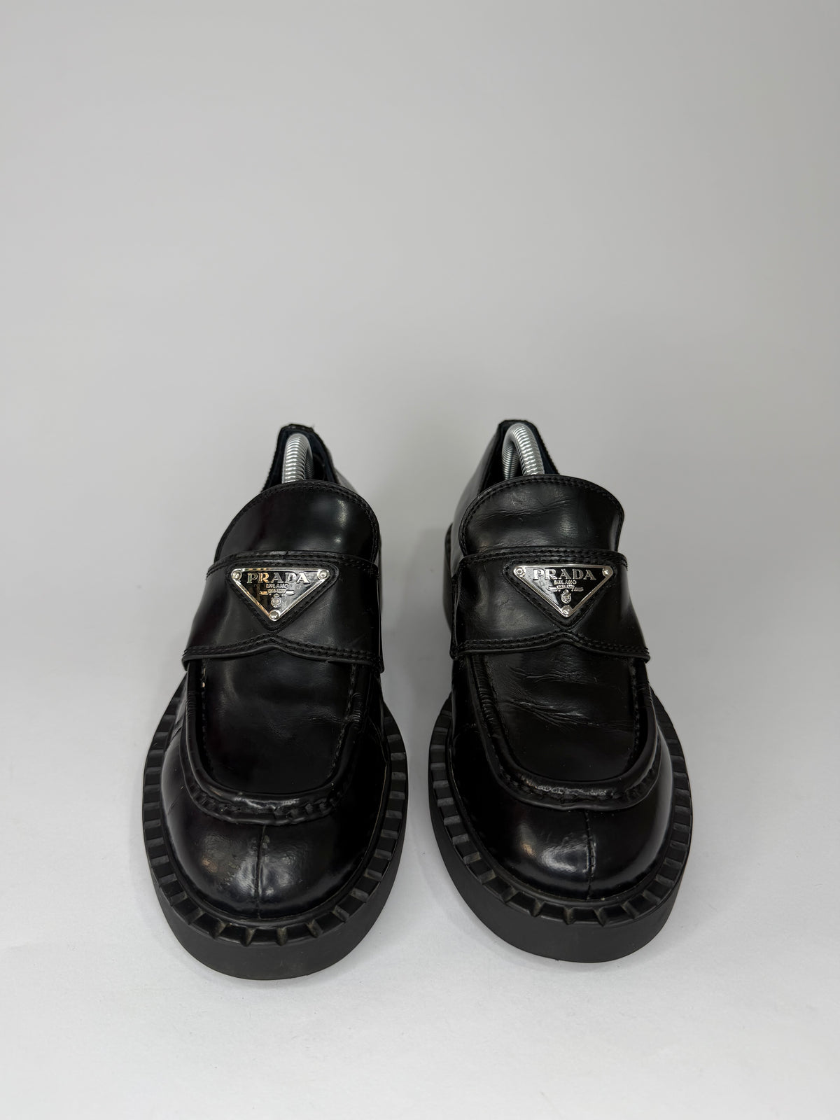 PRADA Vernice Metal Triangle Logo 50mm Loafers Size 36 EU/6 US/ 3UK