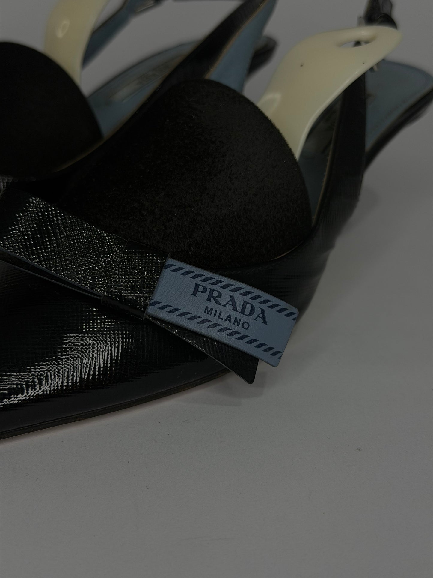 Prada Black Leather Bow Slingback Sandals Size 37.5 EU/ 7.5 US / 4.5 UK