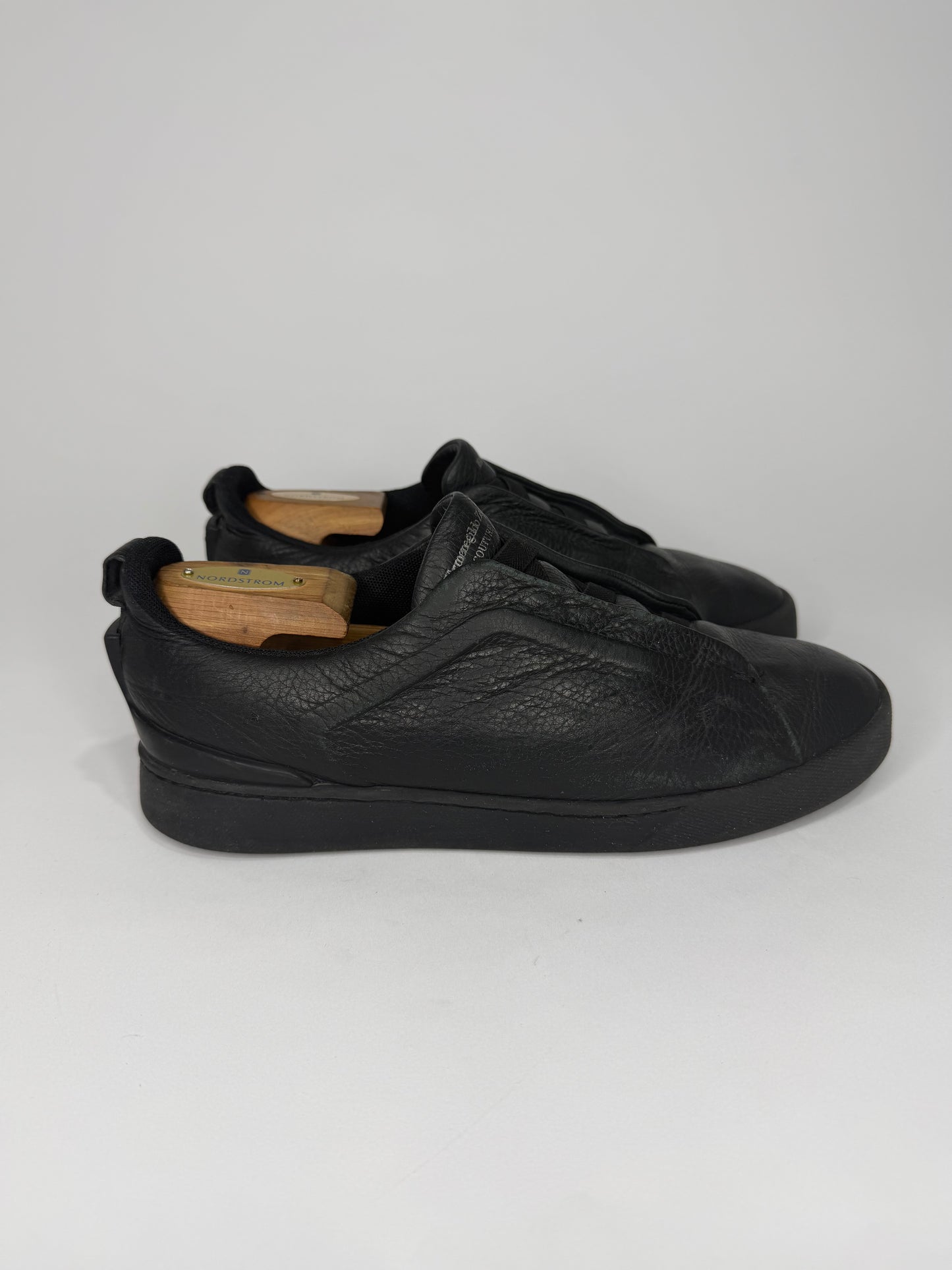 Ermenegildo Zegna Black Leather Triple Stitch Slip On Sneakers Size 6.5 UK/ 7.5 US