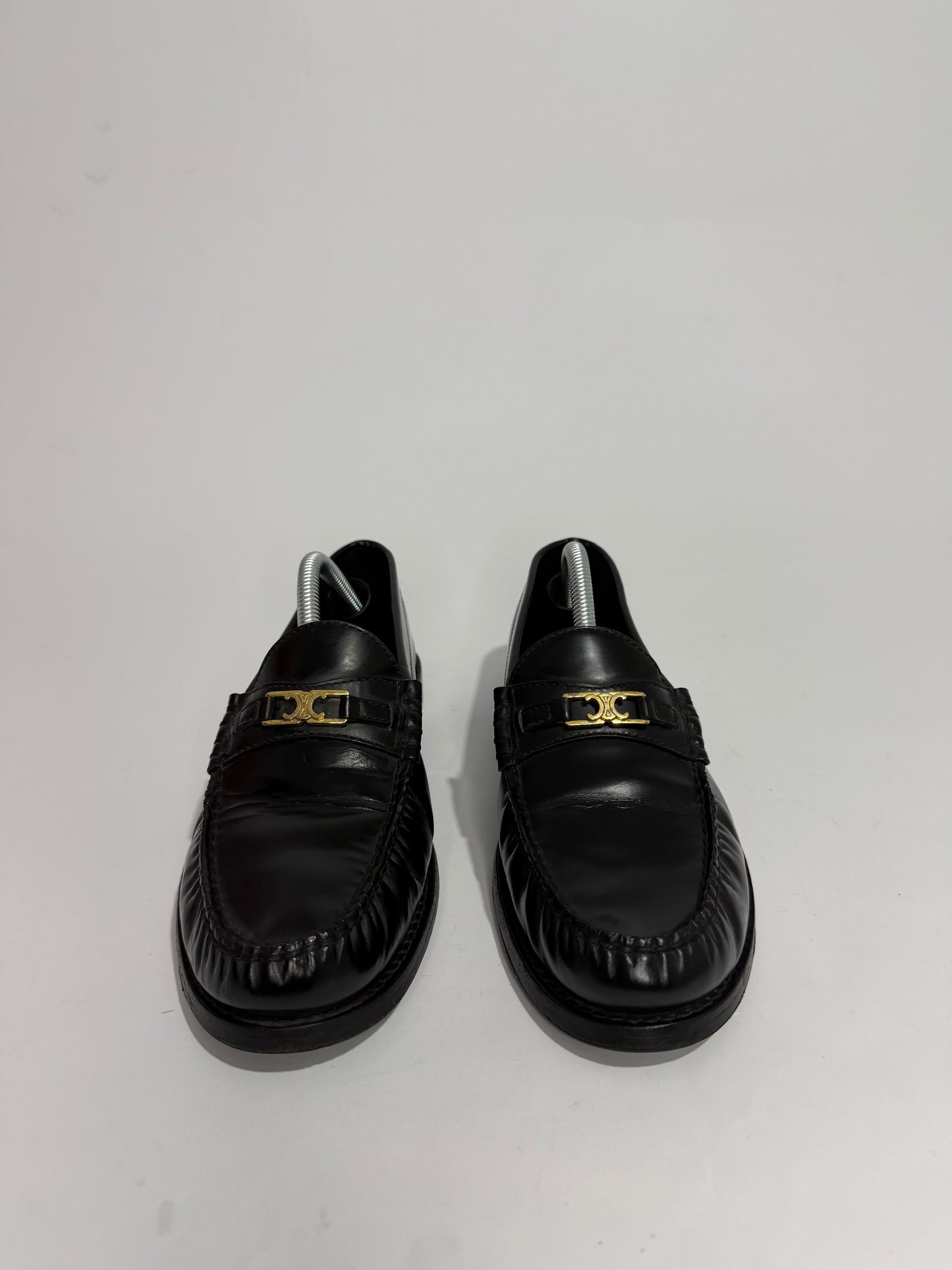 Celine Triomphe Black Patent Leather Loafers Size 38 EU/ 8 US / 5 UK