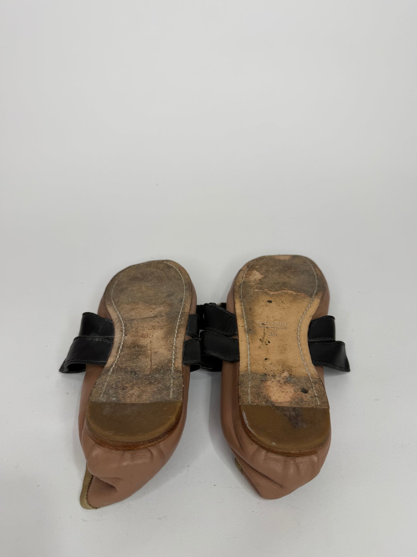Miu Miu Brown Leather Buckle Detail Bow Ballet Flats Size 35 EU/ 5 US