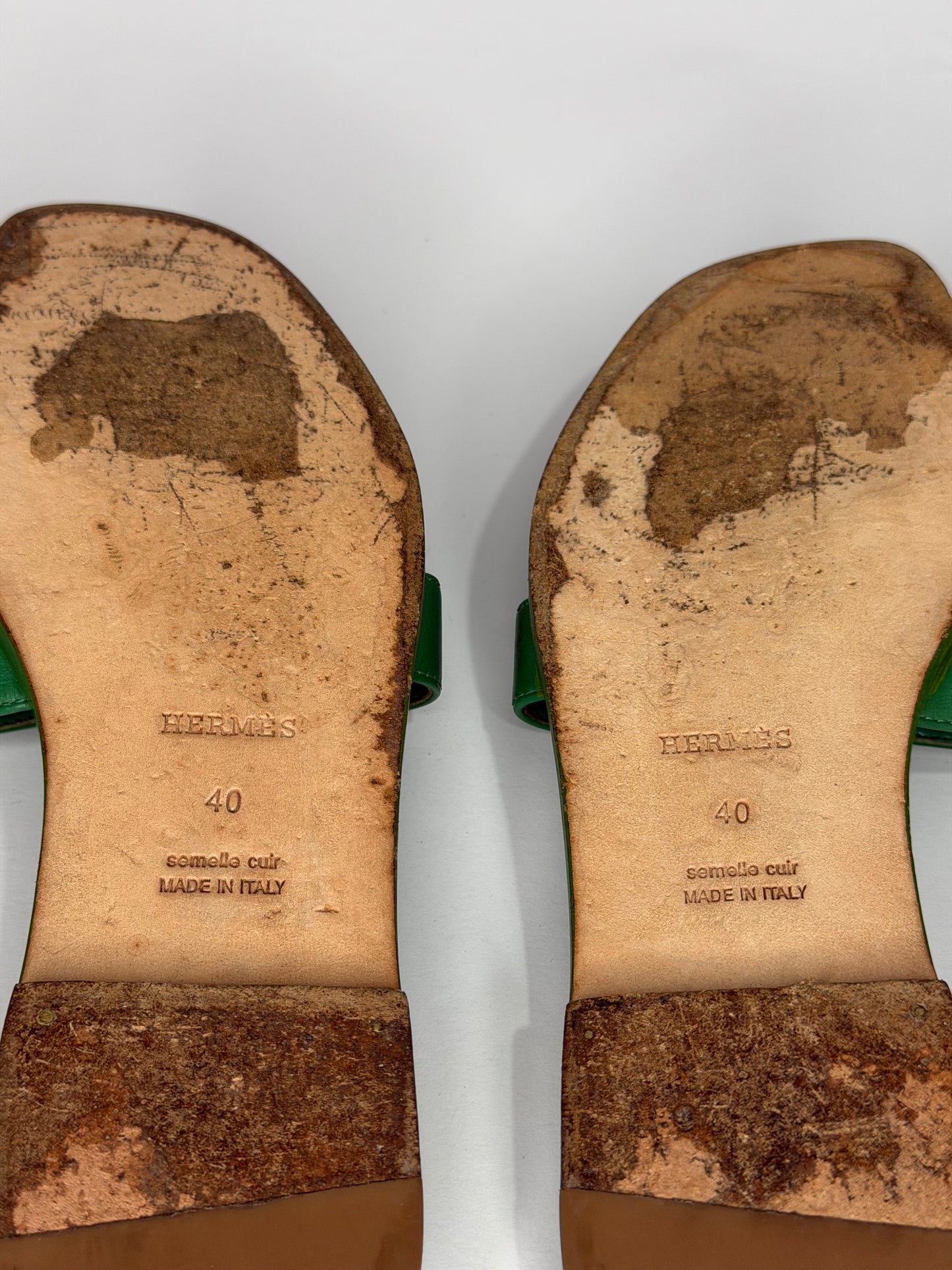 HERMES Green Box Calfskin Oran Sandals 40 EU/ 10 US / 7 UK