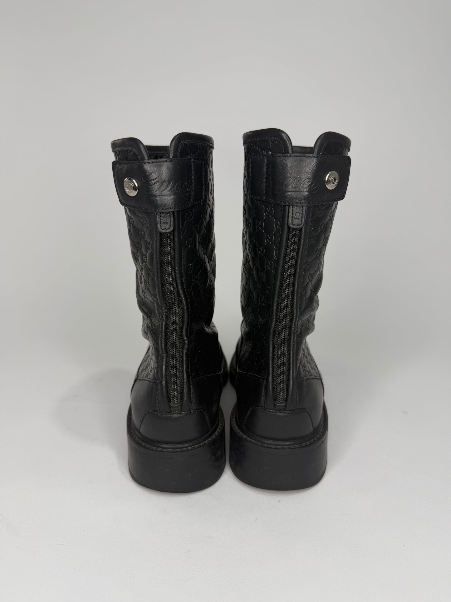 Gucci
GG Embossed Embossed Leather Moto Boots
Women's Size 36 EU/ 6 US/ 3 UK