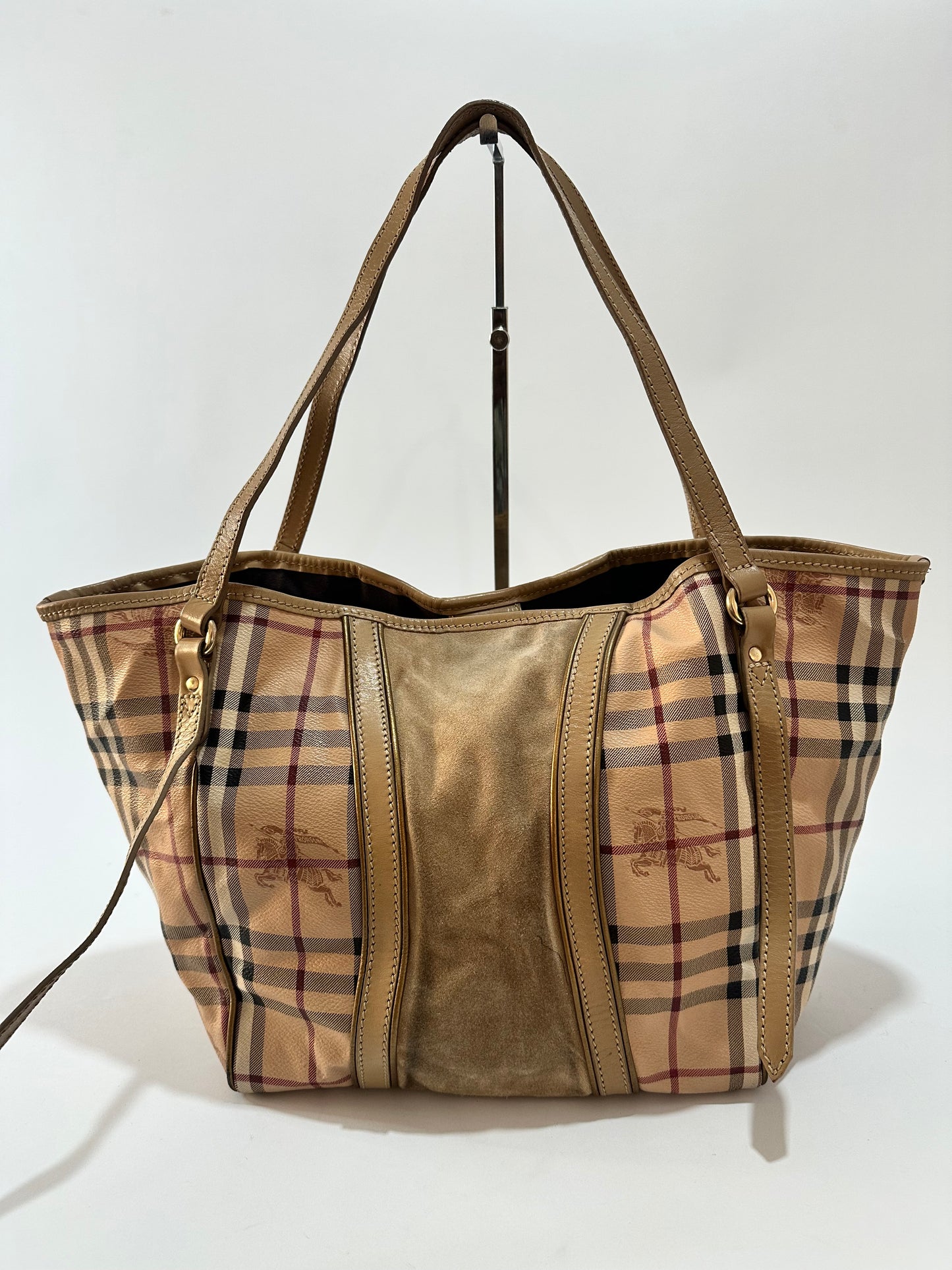 Burberry Beige Haymarket Coated Canvas and Suede Canterbury Tote