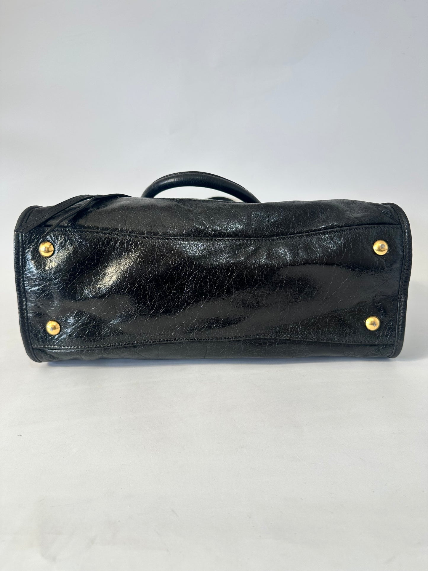 Miu Miu Black Vitello Shine Leather Bauletto Satchel