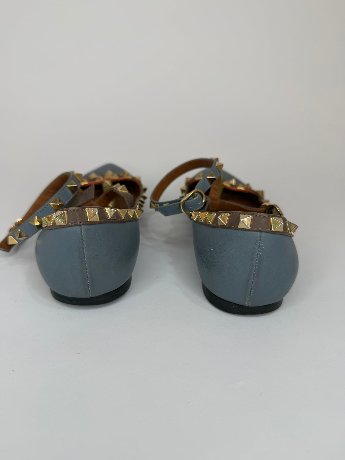 Valentino Light Blue/Brown Leather Rockstud Flats Size 36 EU/ 6 US
