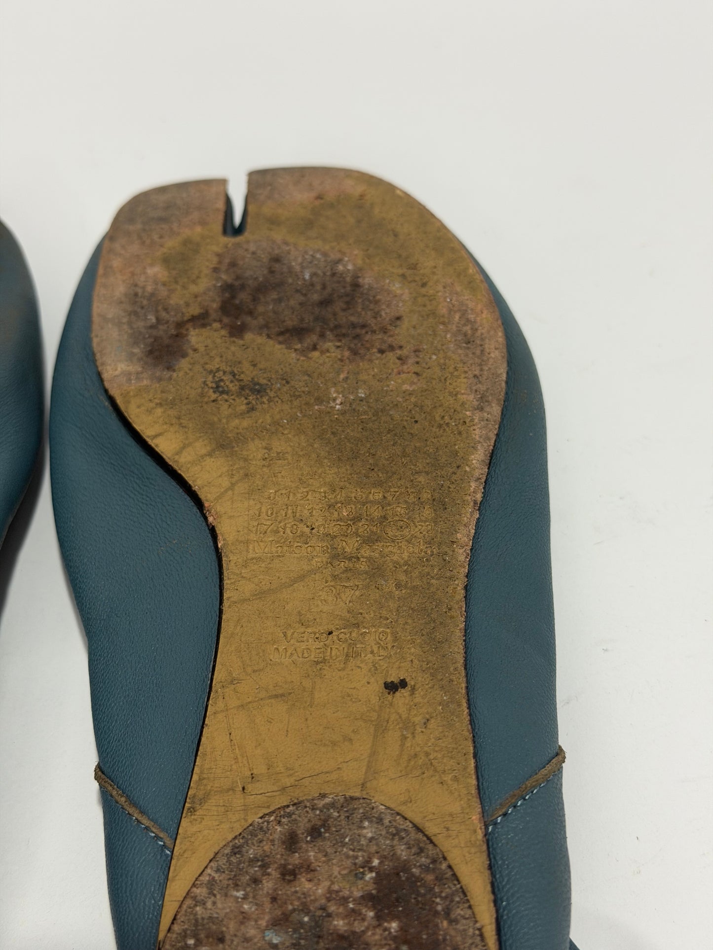 Maison Margiela Tabi Ballet Flats Blue Leather Split-Toe EU 37