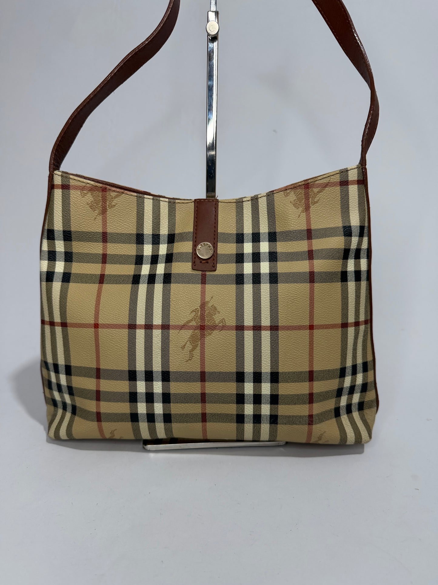 Vintage Burberry Nova Check Shoulder Bag – Beige Plaid Leather Trim Hobo Bag