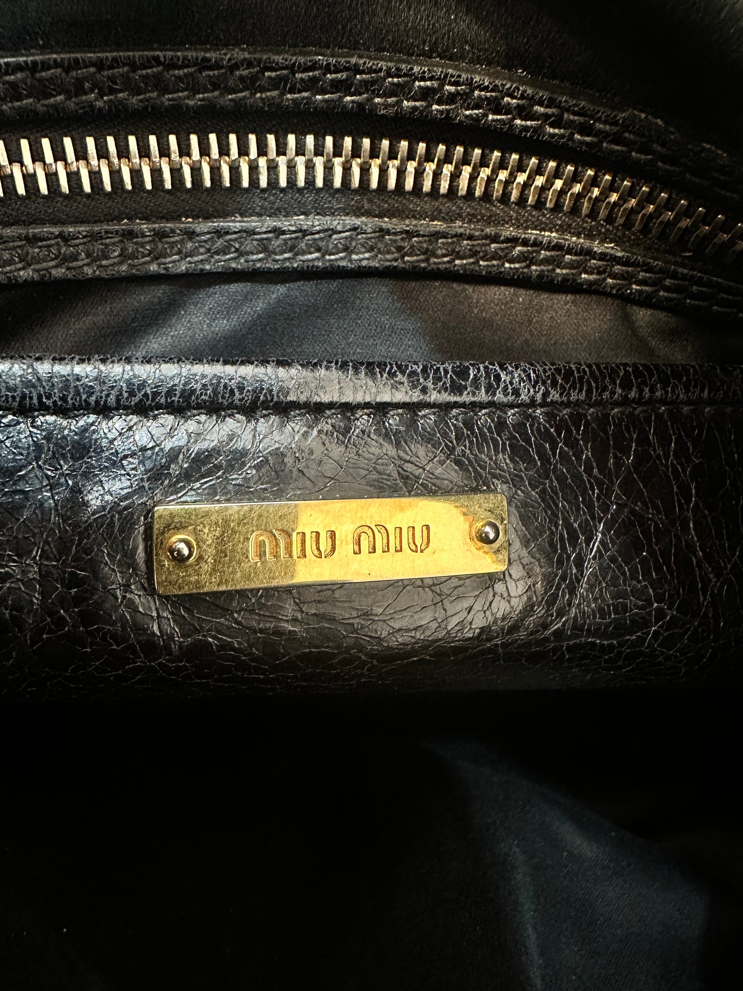 Miu Miu Black Vitello Shine Leather Bauletto Satchel
