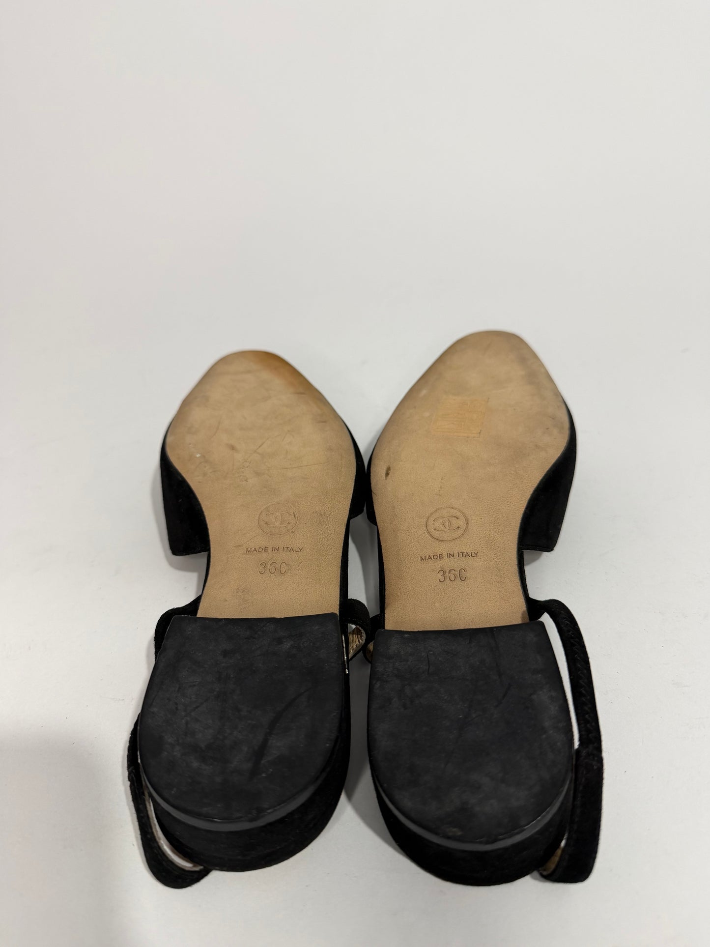 Chanel Black/Silver Suede And Leather Classic Slingback Sandals Size 36 EU/ 6 US / 3UK