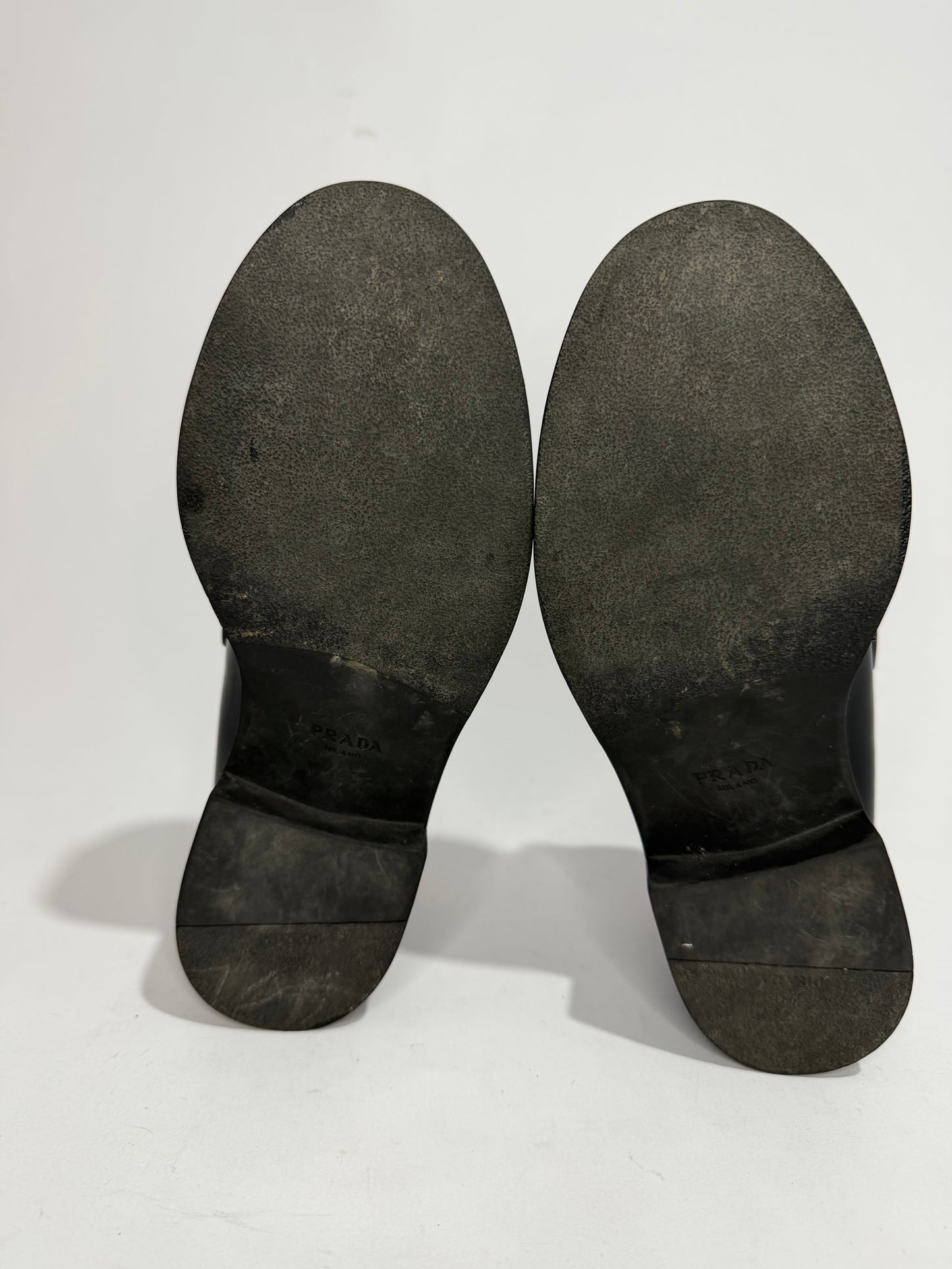 PRADA Vernice Metal Triangle Logo 50mm Loafers Size 37 EU/7 US/ 4 UK