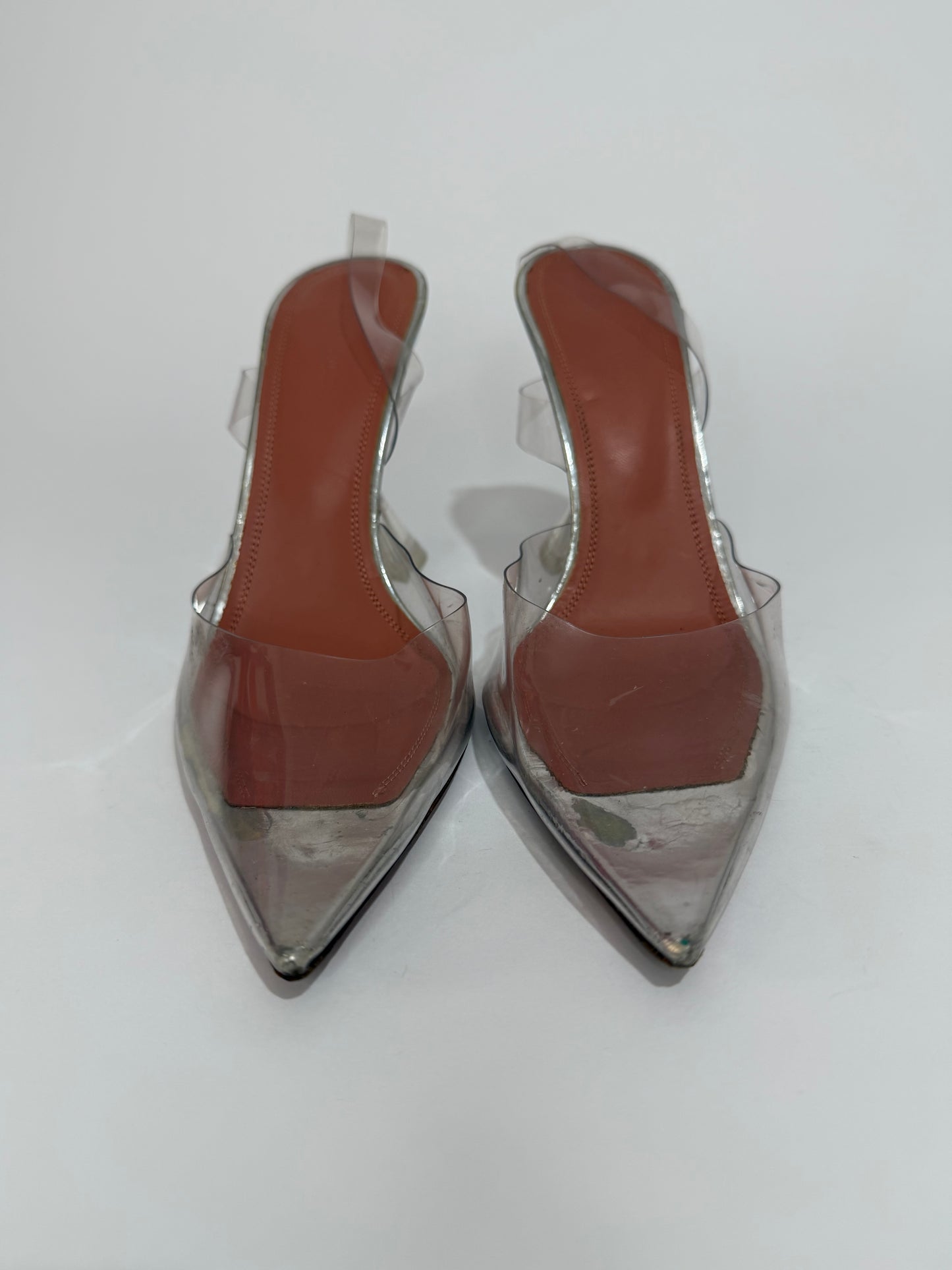 Amina Muaddi Transparent PVC Holli Glass Pointed Toe Slingback Pumps Size 38.5 EU/8.5 US