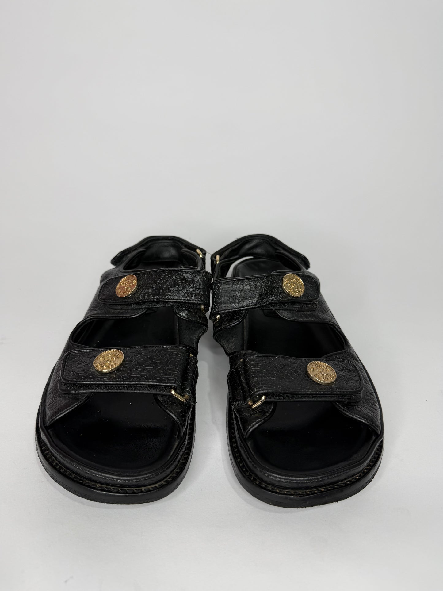 Chanel Black Leather Dad Slingback Sandals Size 39 EU/ 9 US