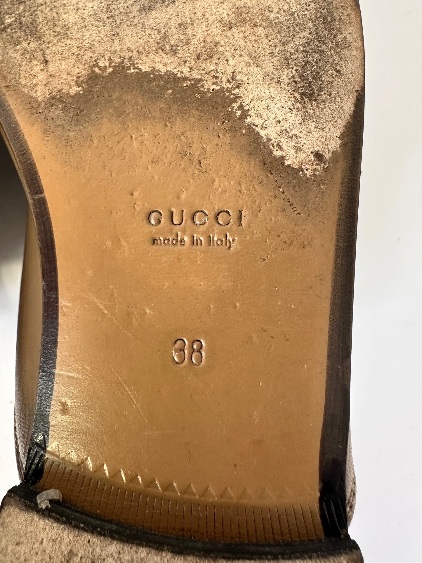 Gucci Beige Leather Princetown Mules Size 38 EU/ 8 US/ 5 UK