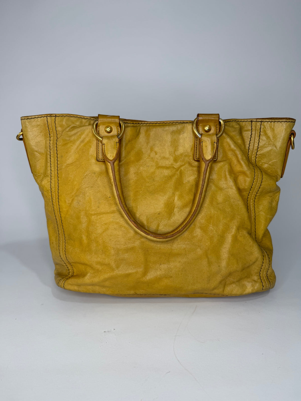 Prada Yellow Leather Top Handle Bag