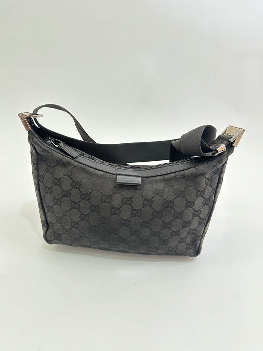 GUCCI Dark Brown GG Fabric Shoulder Bag