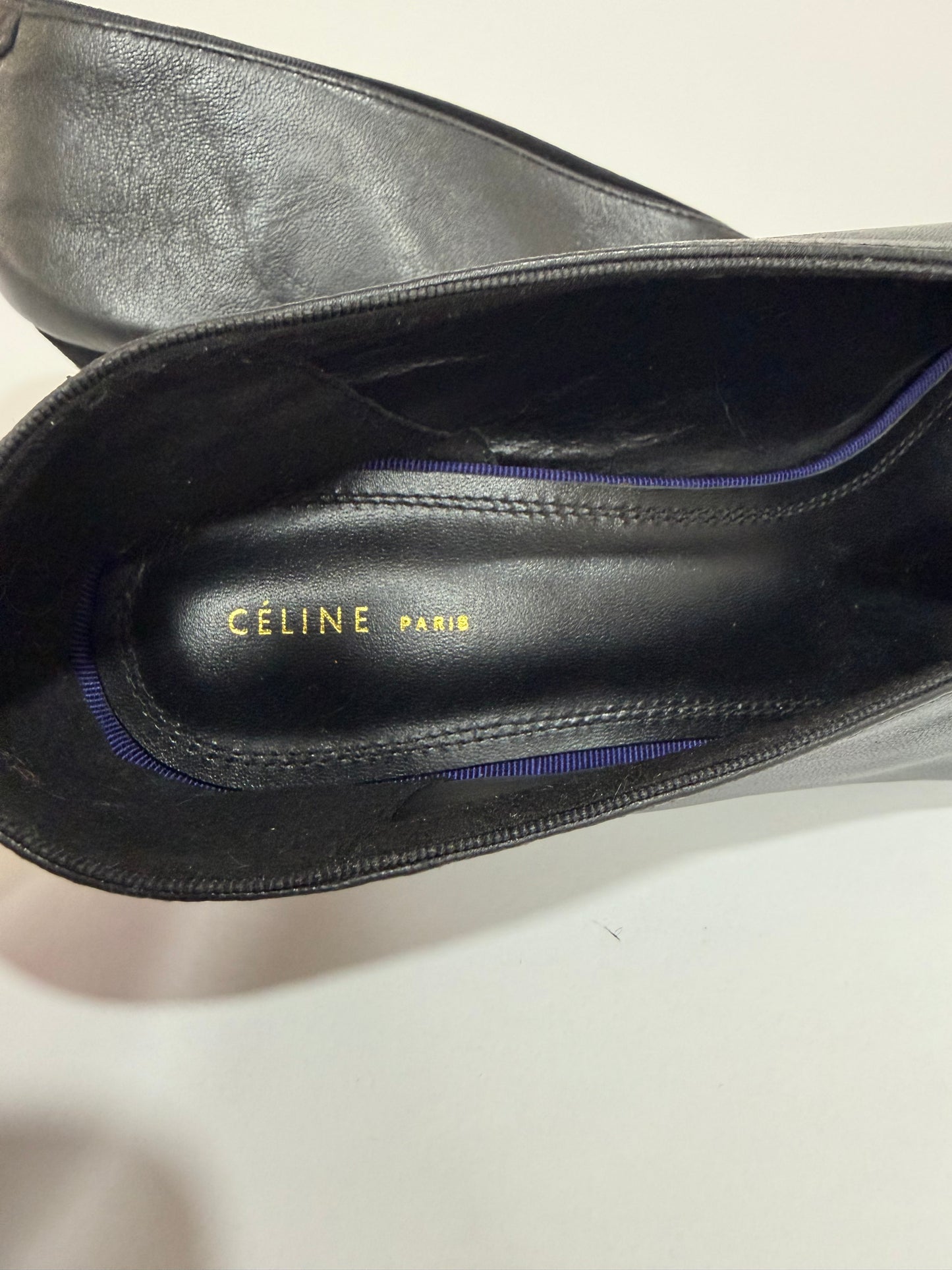 Celine Black Leather V Neck Pointed Toe Pumps Size 39 EU/9 US