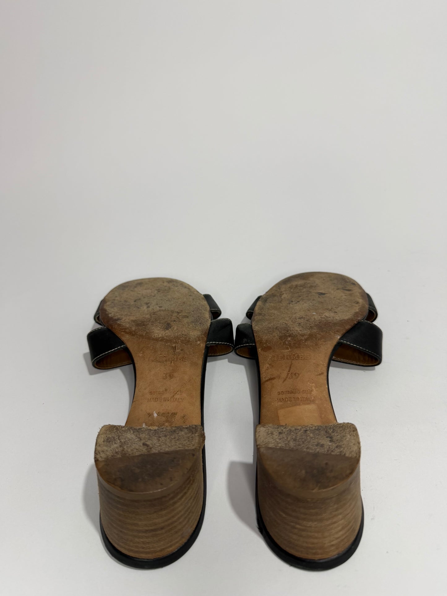 Hermès Oasis H Cut-Out Leather Mule Sandals Black | Size 39 EU| Block Heel