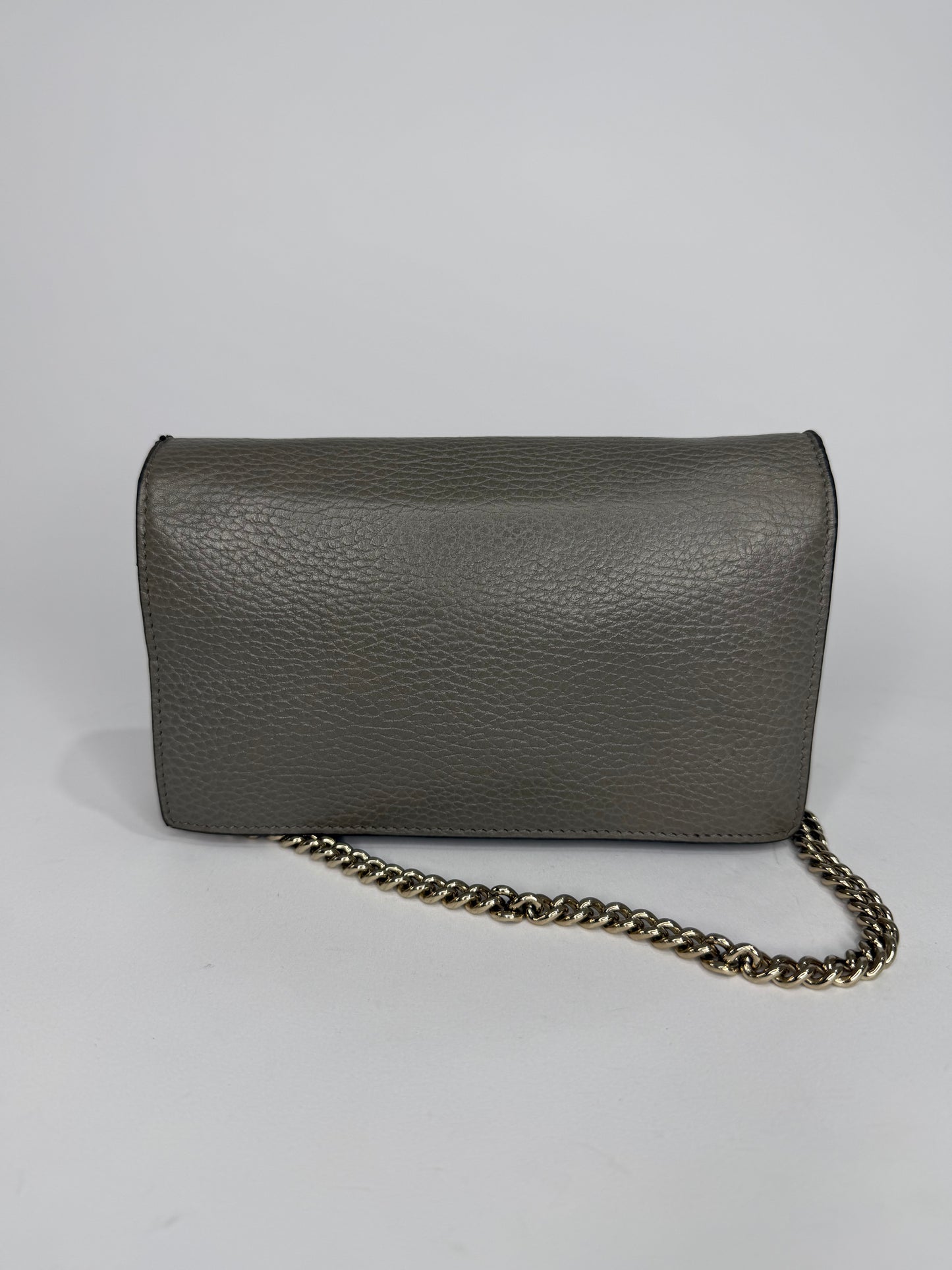 Gucci Grey Leather Interlocking G Wallet on Chain
