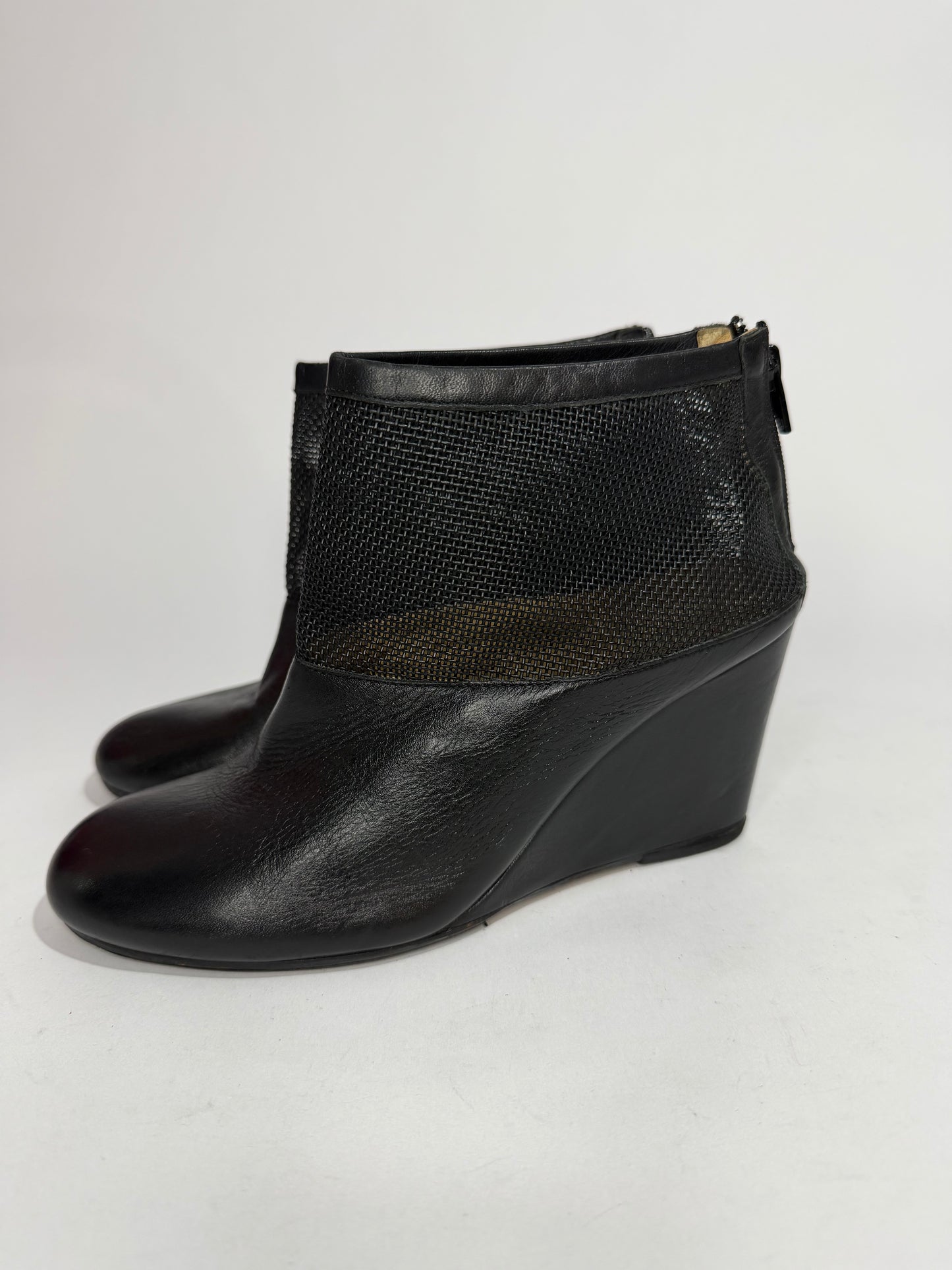 Maison Martin Margiela MM6 Black Leather & Mesh Wedge Ankle Boots  EU 38