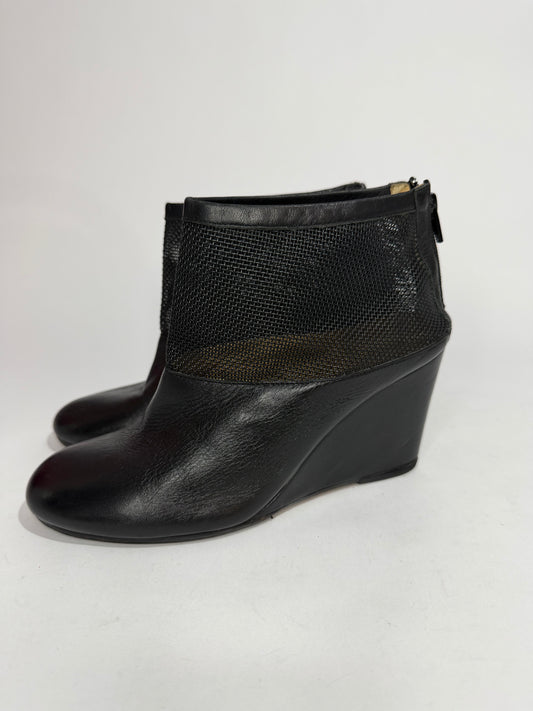 Maison Martin Margiela MM6 Black Leather & Mesh Wedge Ankle Boots  EU 38