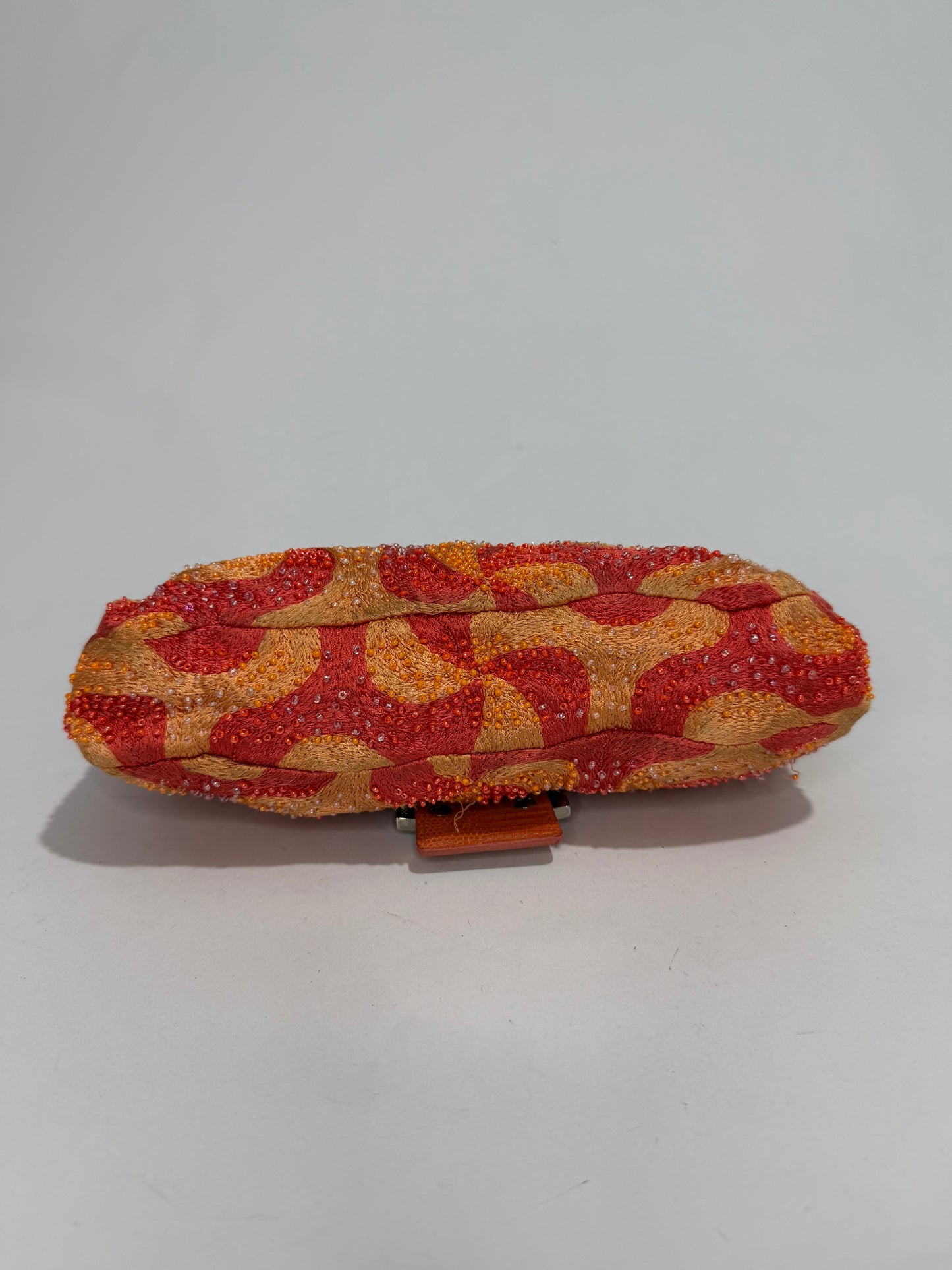 FENDI BEADED SWIRL SHOULDER BAGUETTE BAG IN ORANGE