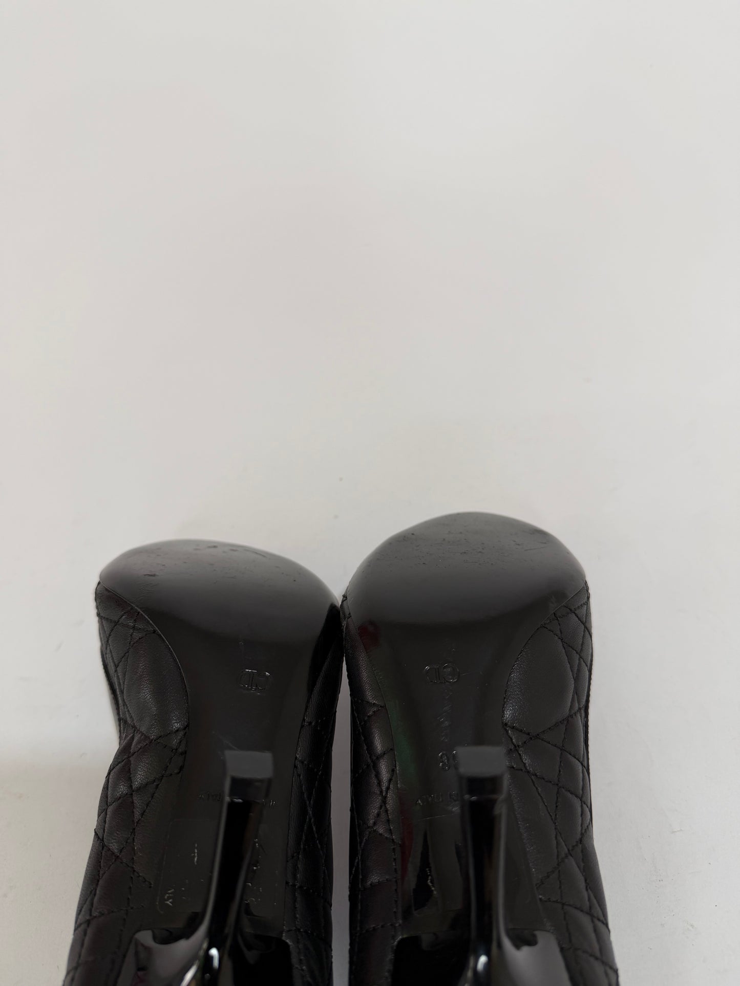 Dior Black Quilted Cannage Leather And Patent Bow Detail Peep Toe Pumps Size 38EU/ 8 US / 5UK