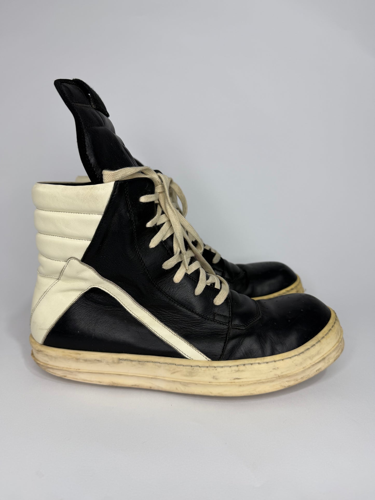 Rick Owens Black Leather Geobasket Sneakers Size 43.5 EU/ 9.5 UK/ 10.5 US