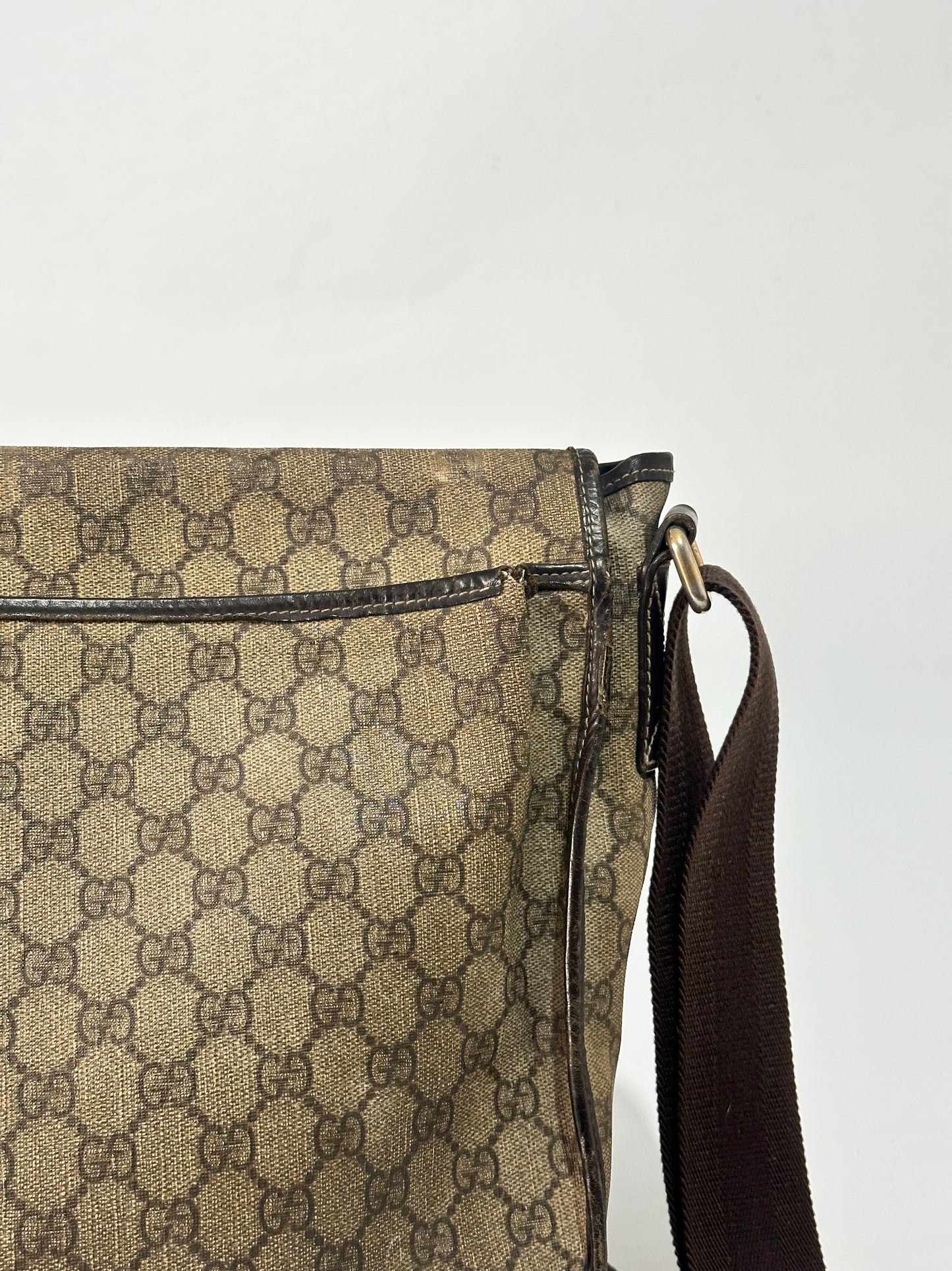 GUCCI  GG Plus Monogram Large Double Buckle Flap Messenger Bag Beige Brown