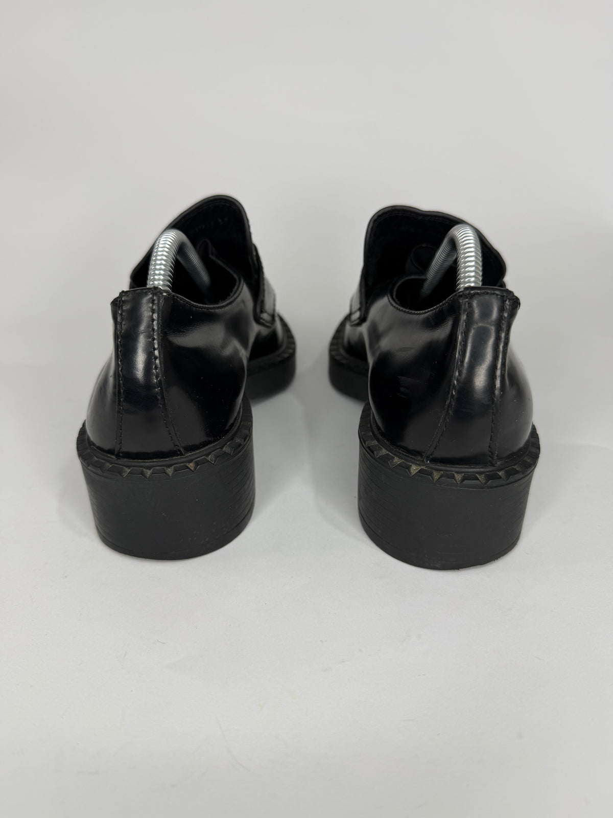 PRADA Vernice Metal Triangle Logo 50mm Loafers Size 37 EU/7 US/ 4 UK