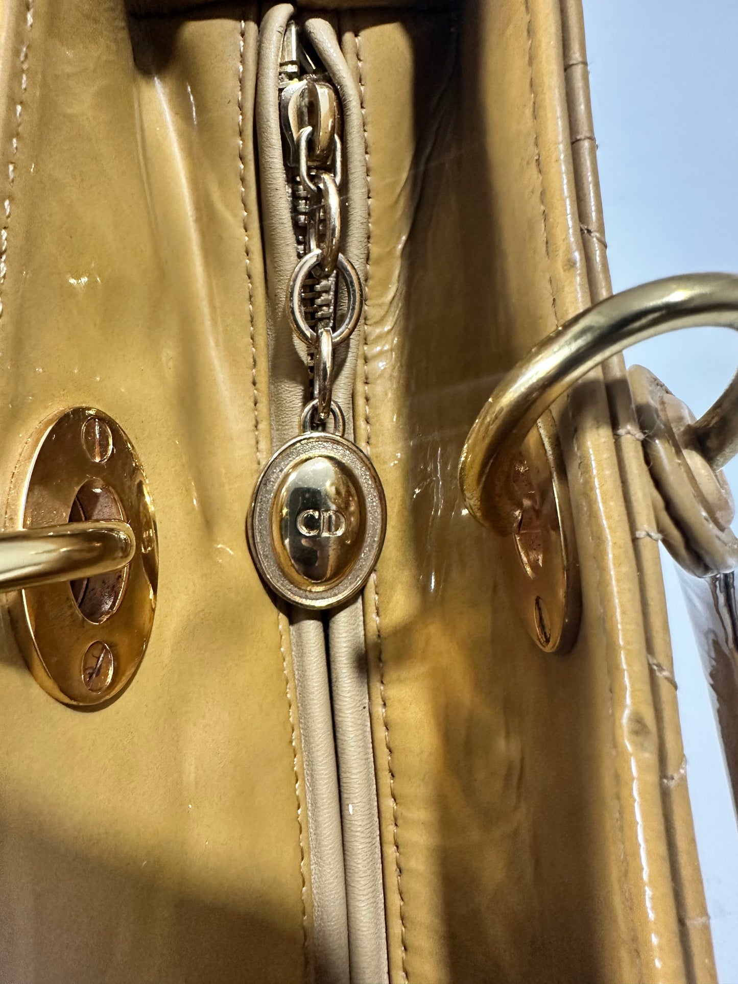 Dior Mustard Yellow Cannage Patent Leather Large Lady Dior Tote