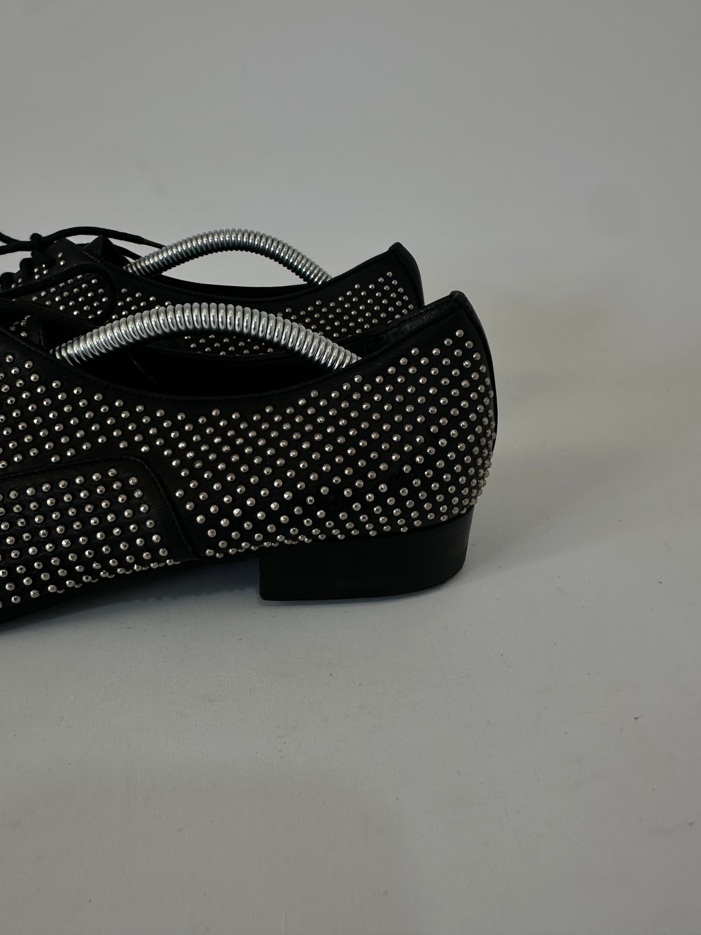 Saint Laurent Black Leather Lulu Richelieu Metal Eyelet Lace Up Oxfords Size 37.5 EU