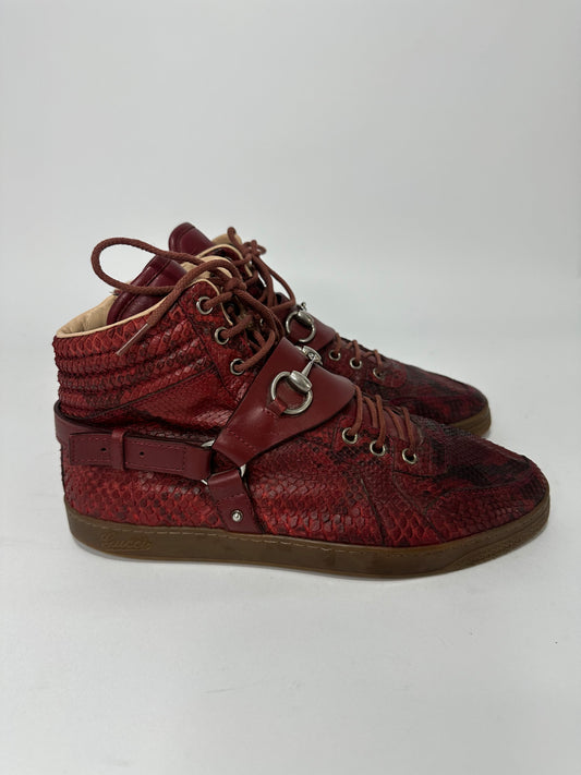 GUCCI Horsebit harness Croc Embossed leather gum sole high top sneaker Size 7 UK