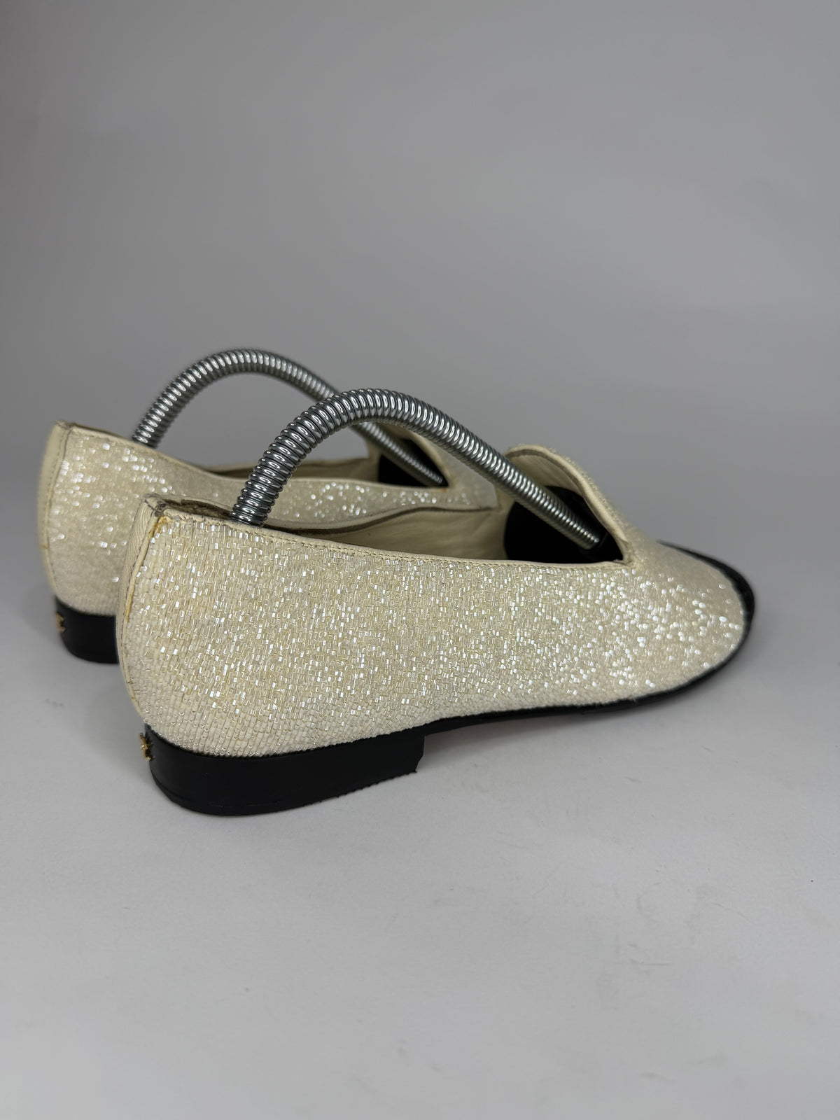 Chanel Black & Cream Woven Toe Cap Ballet Flats 35.5C