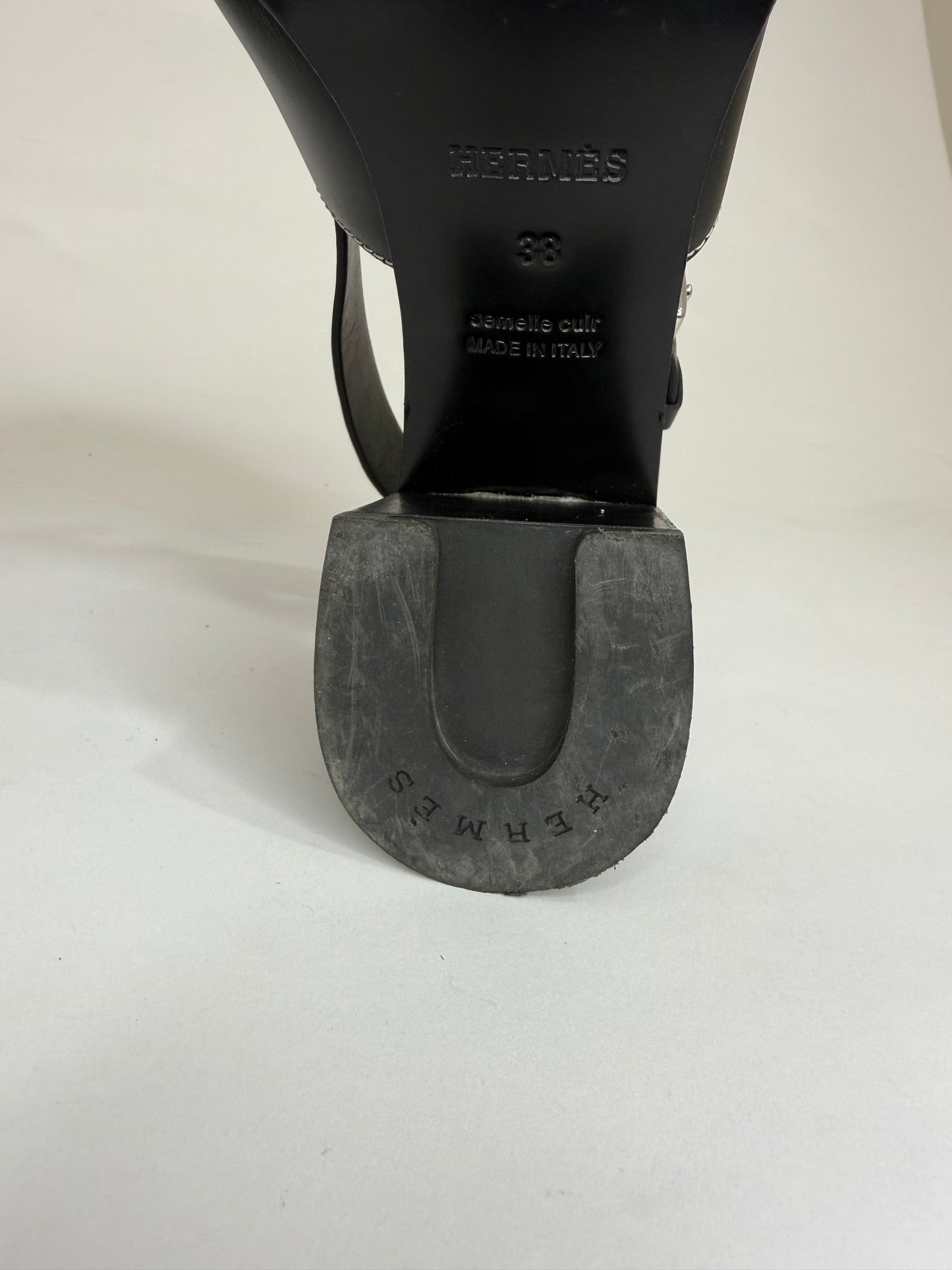 Hermes Black Leather Eris Slingback Sandals Size 38 EU/ 8 US / 5 UK
