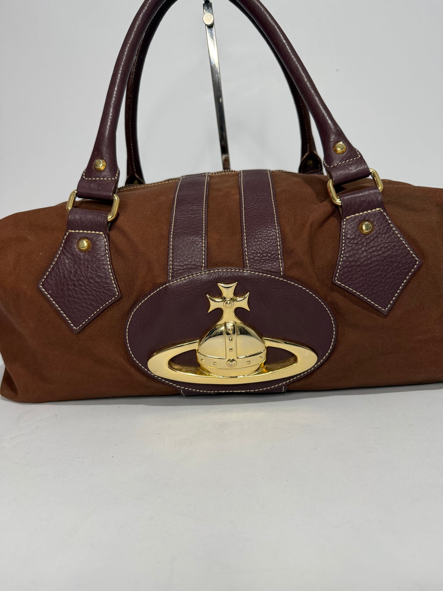 Vivienne Westwood Orb Logo Leather & Canvas Bowler Bag Brown