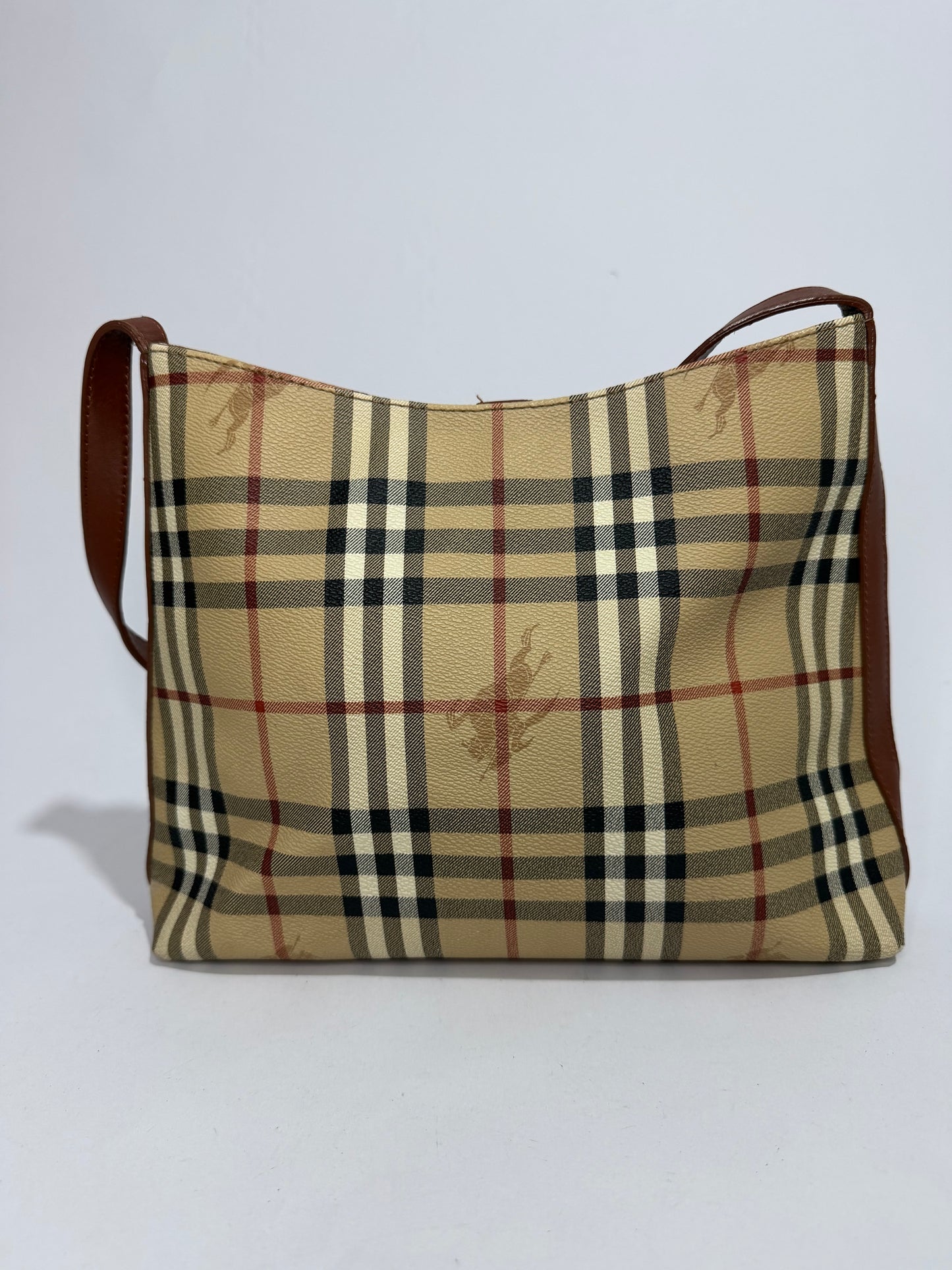 Vintage Burberry Nova Check Shoulder Bag – Beige Plaid Leather Trim Hobo Bag