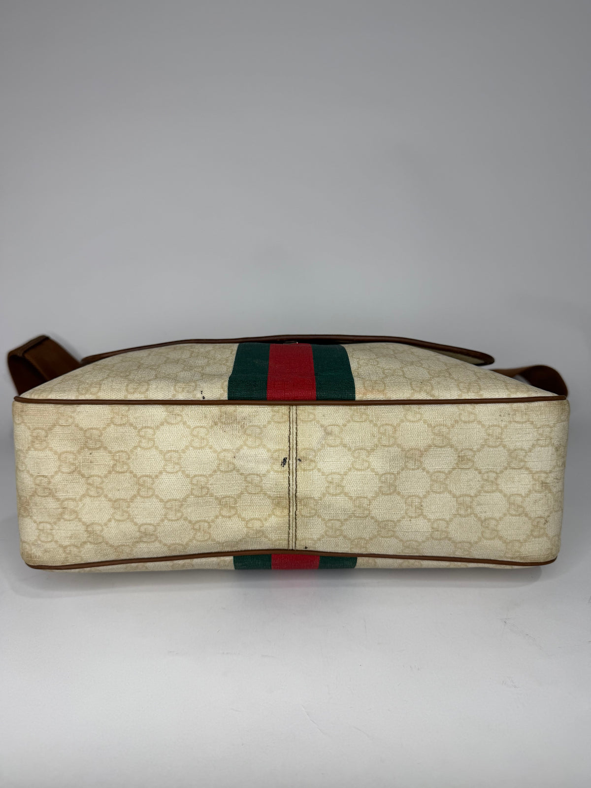 Gucci Vintage GG Supreme Beige Monogram Web Stripe Messenger Shoulder Bag