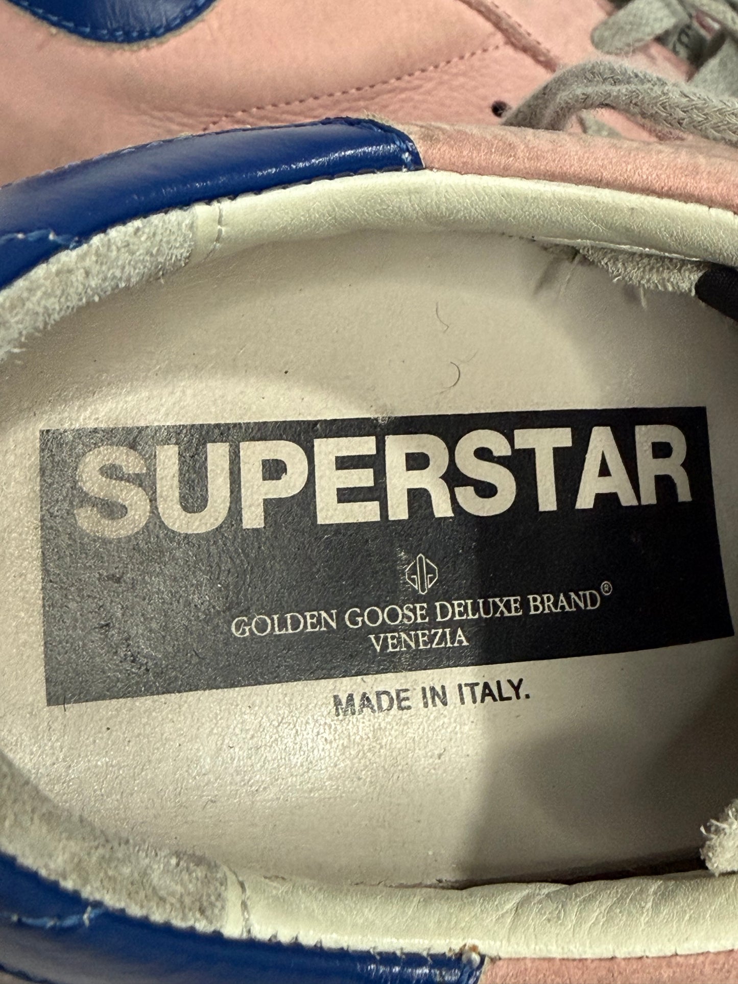 Golden Goose Superstar Pink Suede & Blue Heel Tab Distressed Sneakers Size 37 EU/ 7 US/ 4 UK