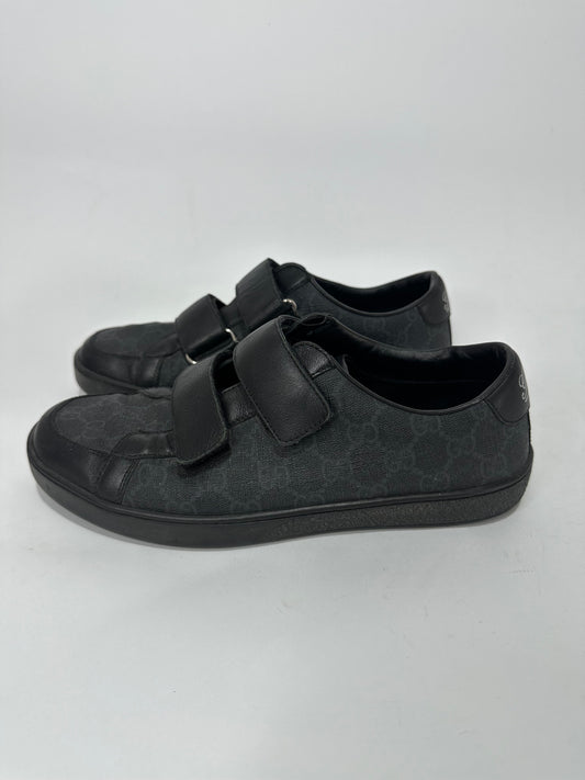 GUCCI Black GG Supreme Canvas And Leather Double Velcro Ace Sneakers Size 6.5 UK