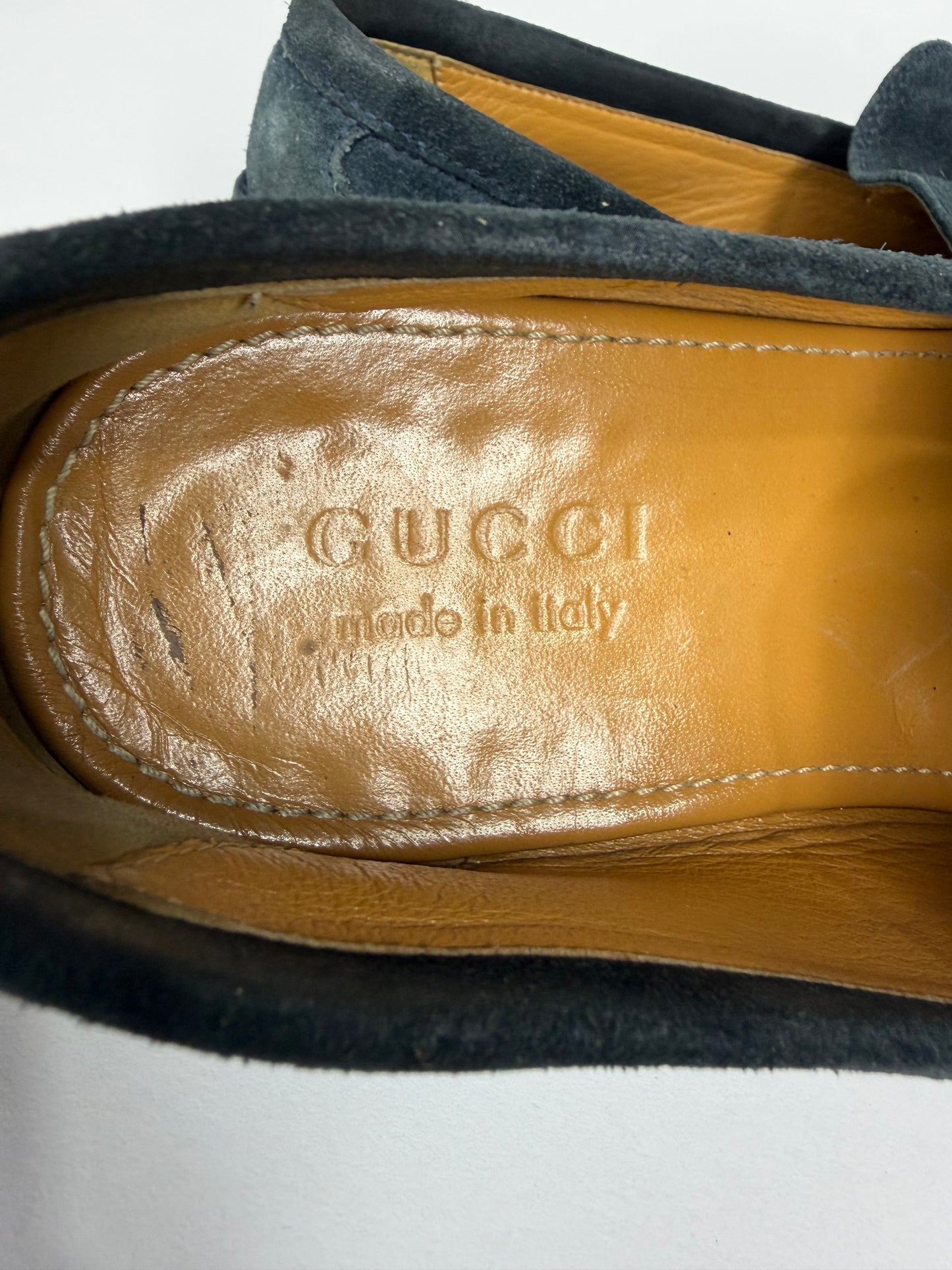 Gucci Navy Blue Suede Web Horsebit Loafers Size 8.5 UK/ 9.5 US/ 42.5 EU