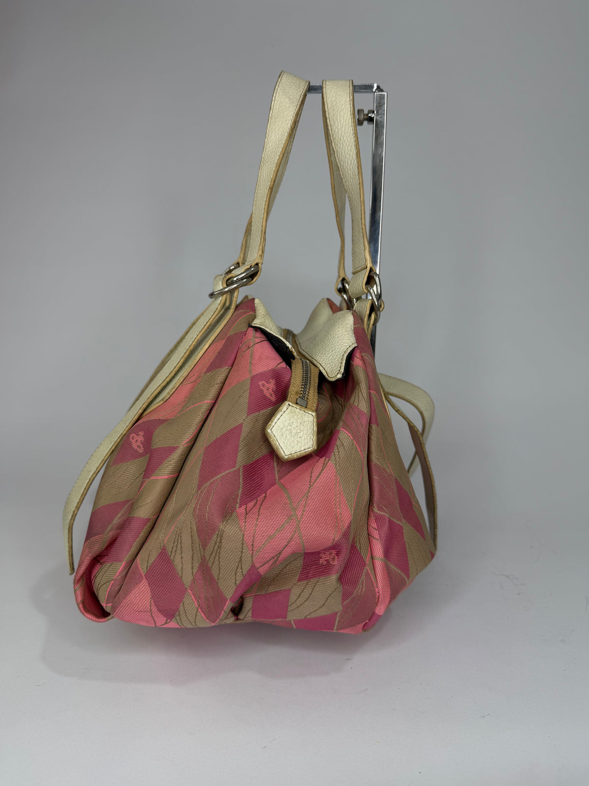 Vivienne Westwood Vintage Pink & Brown Argyle Leather-Trimmed Shoulder Bag