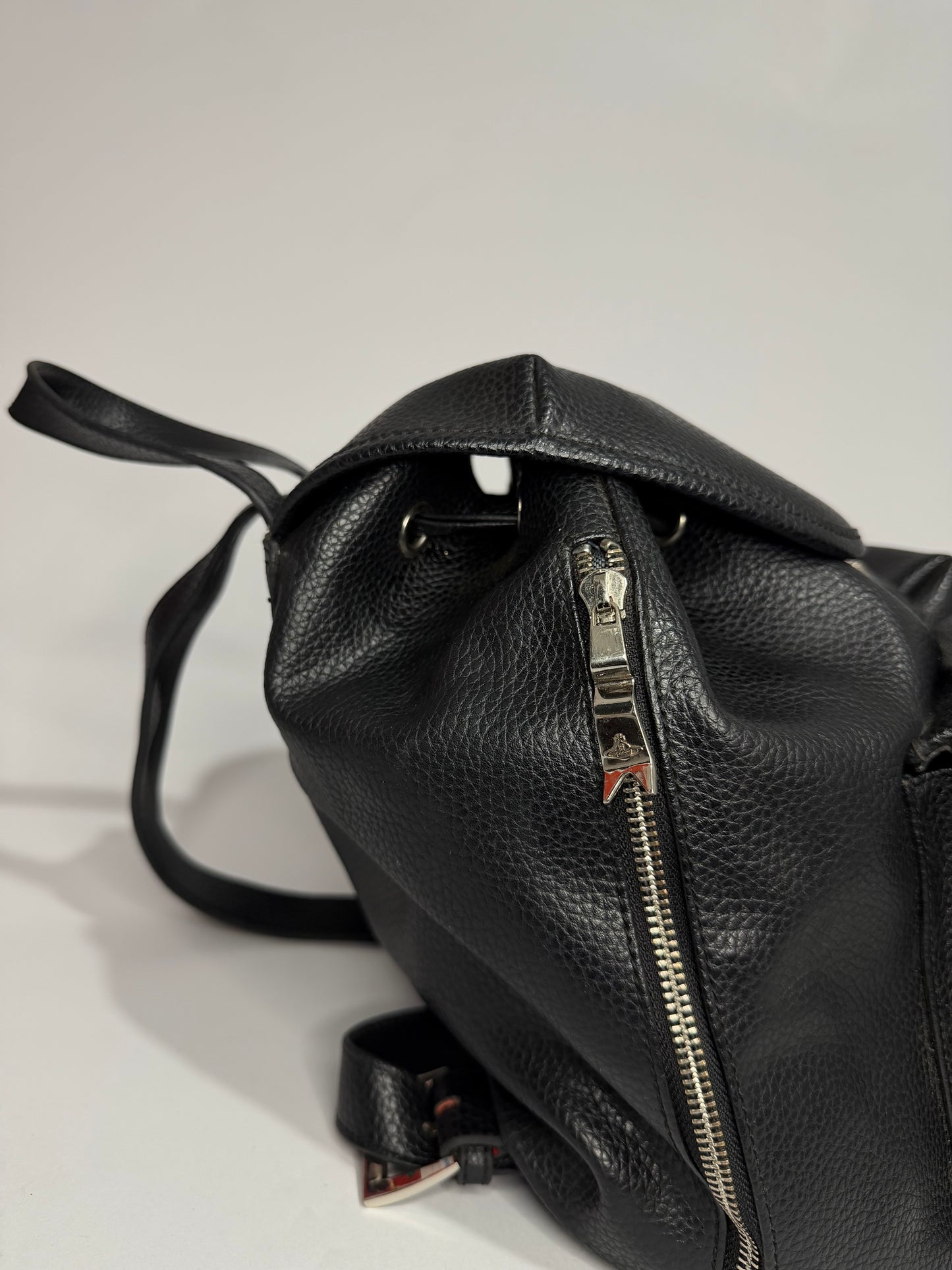 Vivienne Westwood Black Leather Orb Backpack