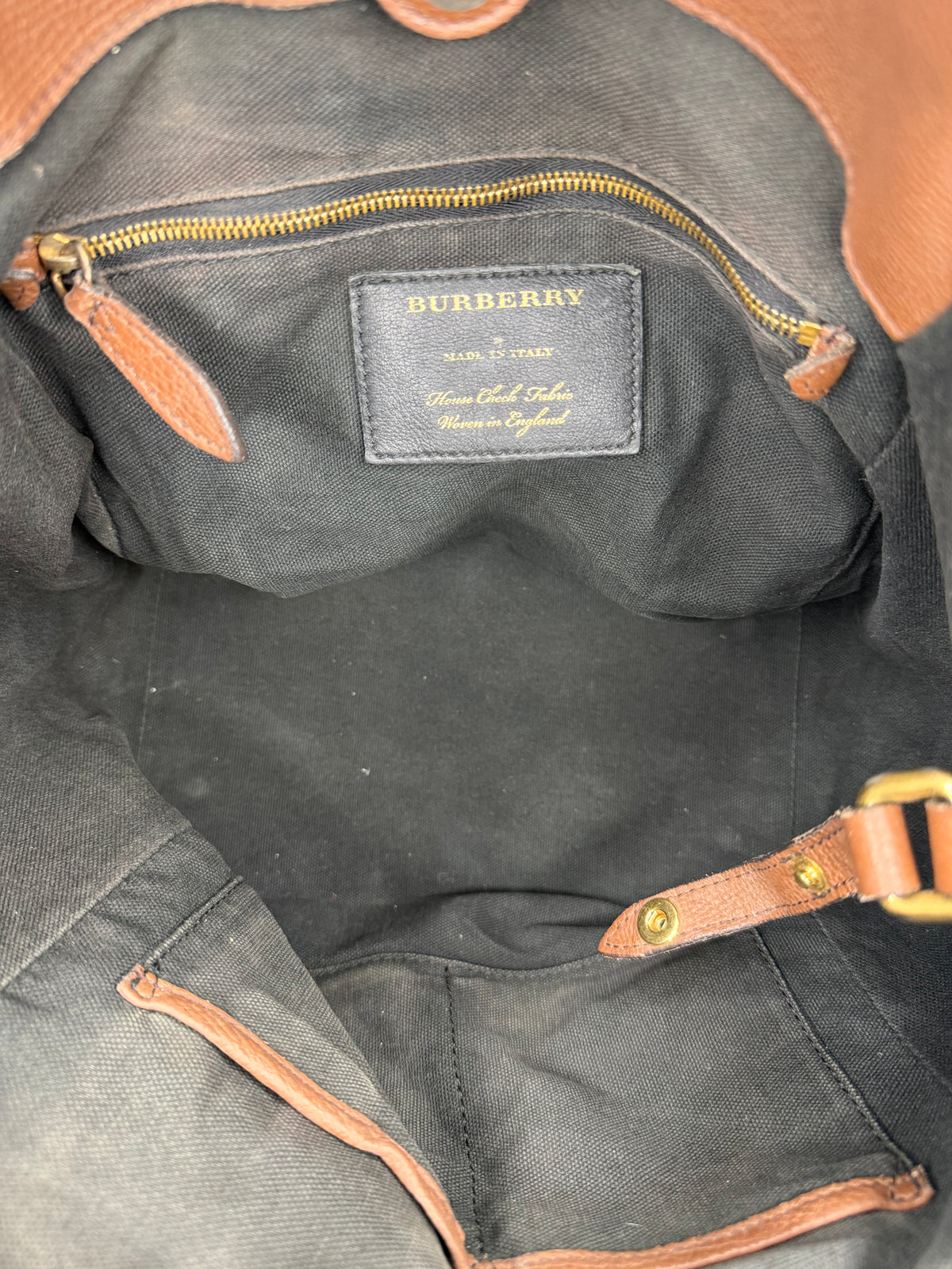BURBERRY
Brown Leather And House Check Canvas Small Canterbury Tote Bag