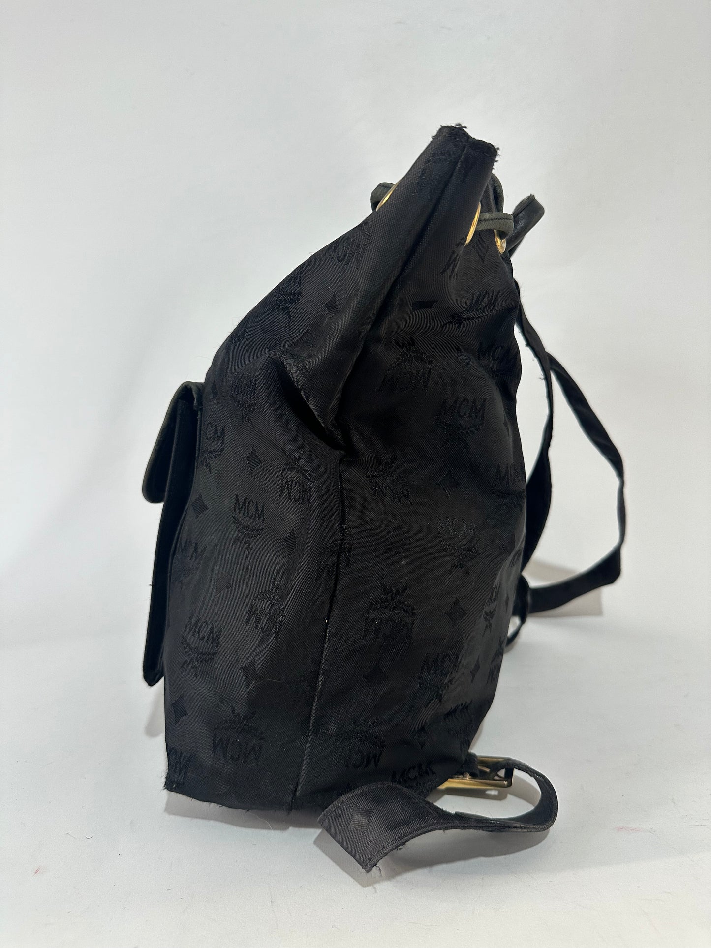 MCM Black Nylon and Leather Drawstring Backpack