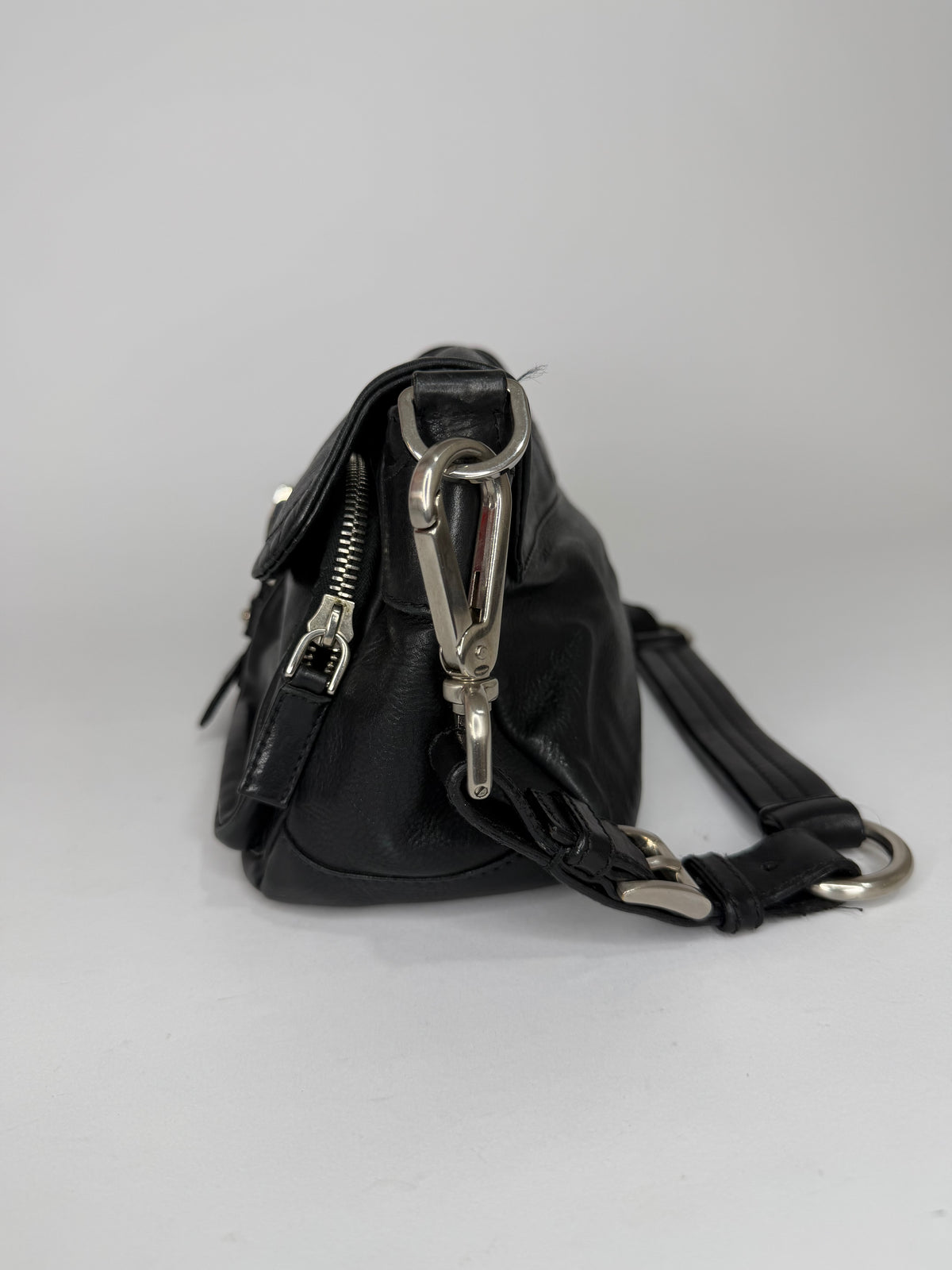 Prada Black Nylon and Leather Buckle Flap Baguette Bag