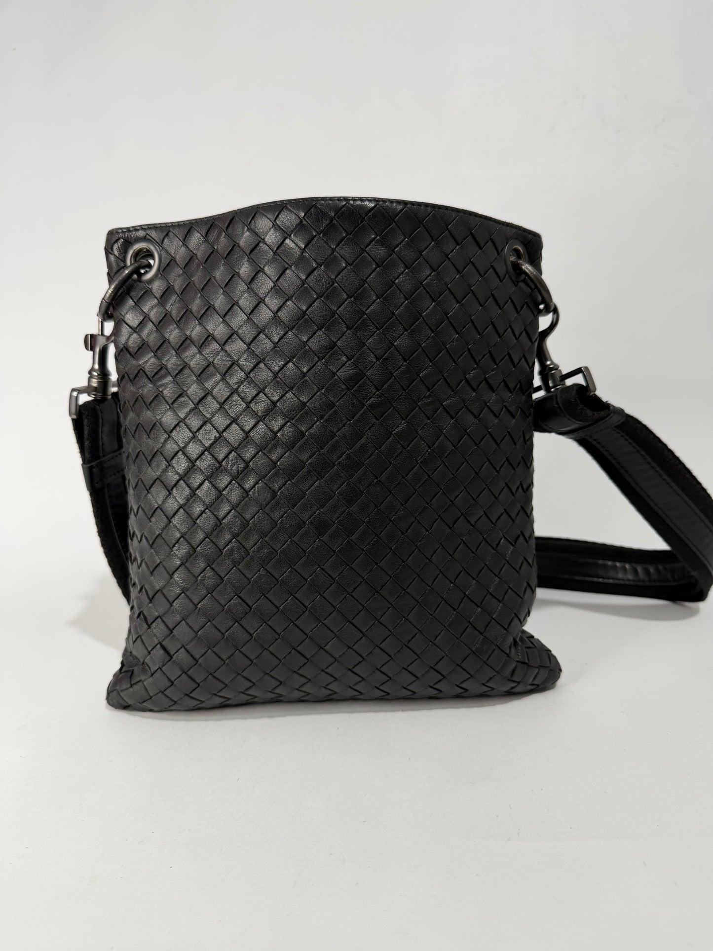 Bottega Veneta Black Intrecciato Leather Messenger Bag